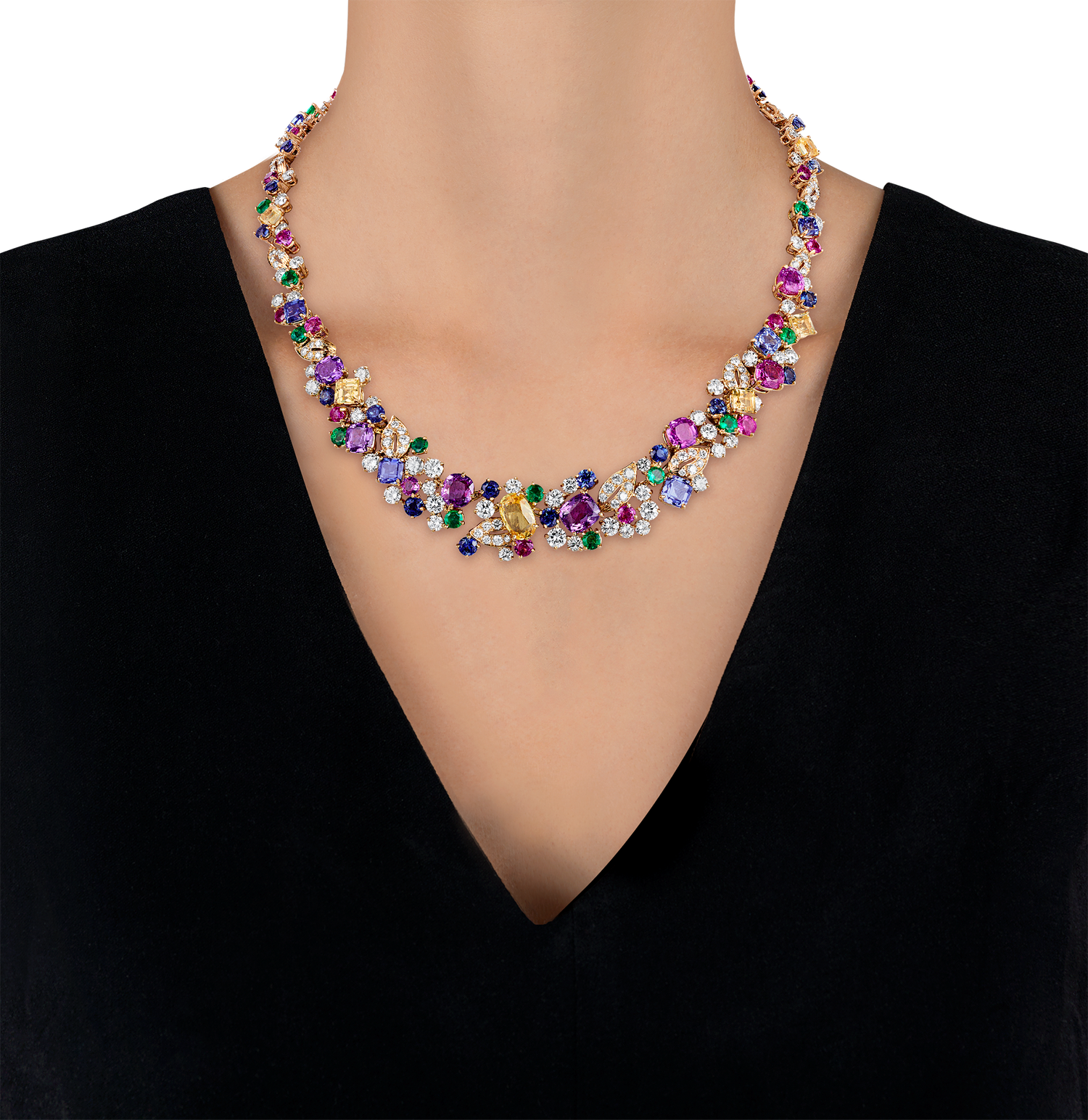Oscar Heyman Diamond, Sapphire, Emerald and Ruby Necklace