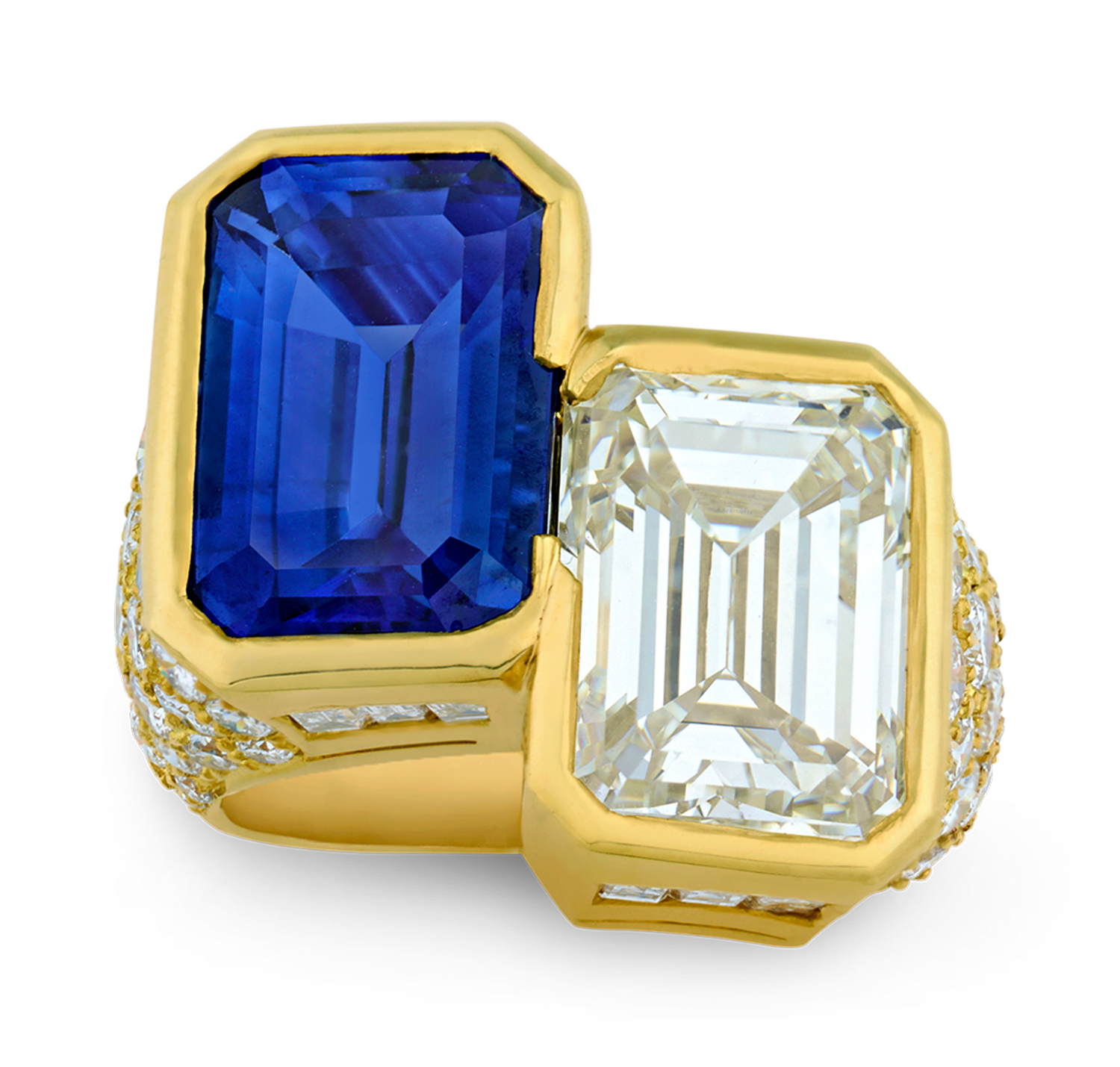 Cartier Monture Emerald Cut Diamond and Sapphire Ring