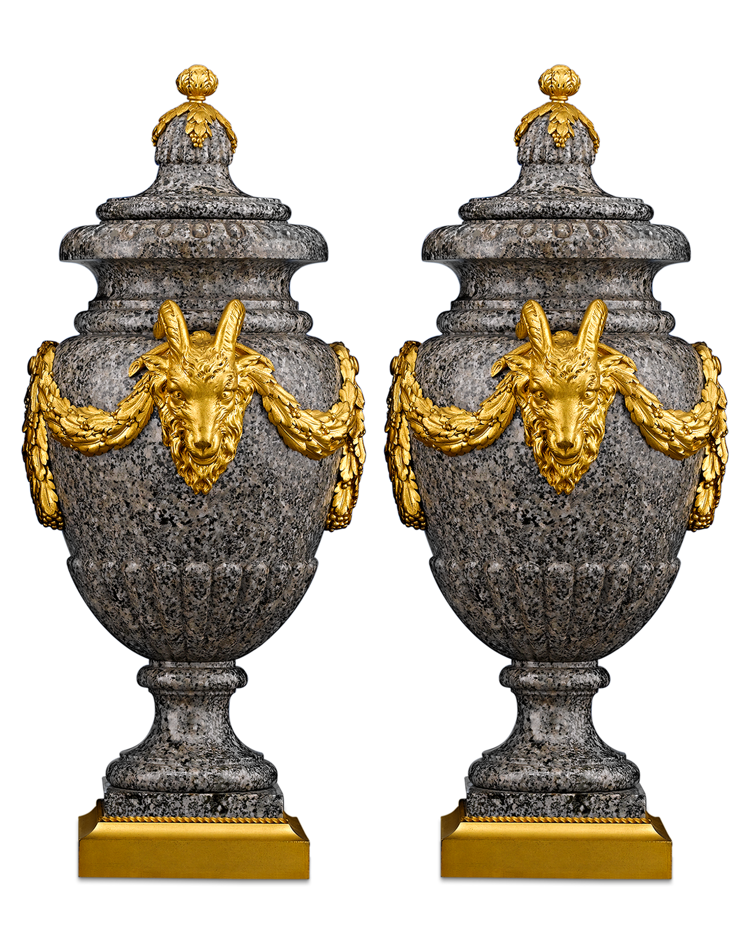 Henry Dasson Egyptian Granite and Bronze Urns