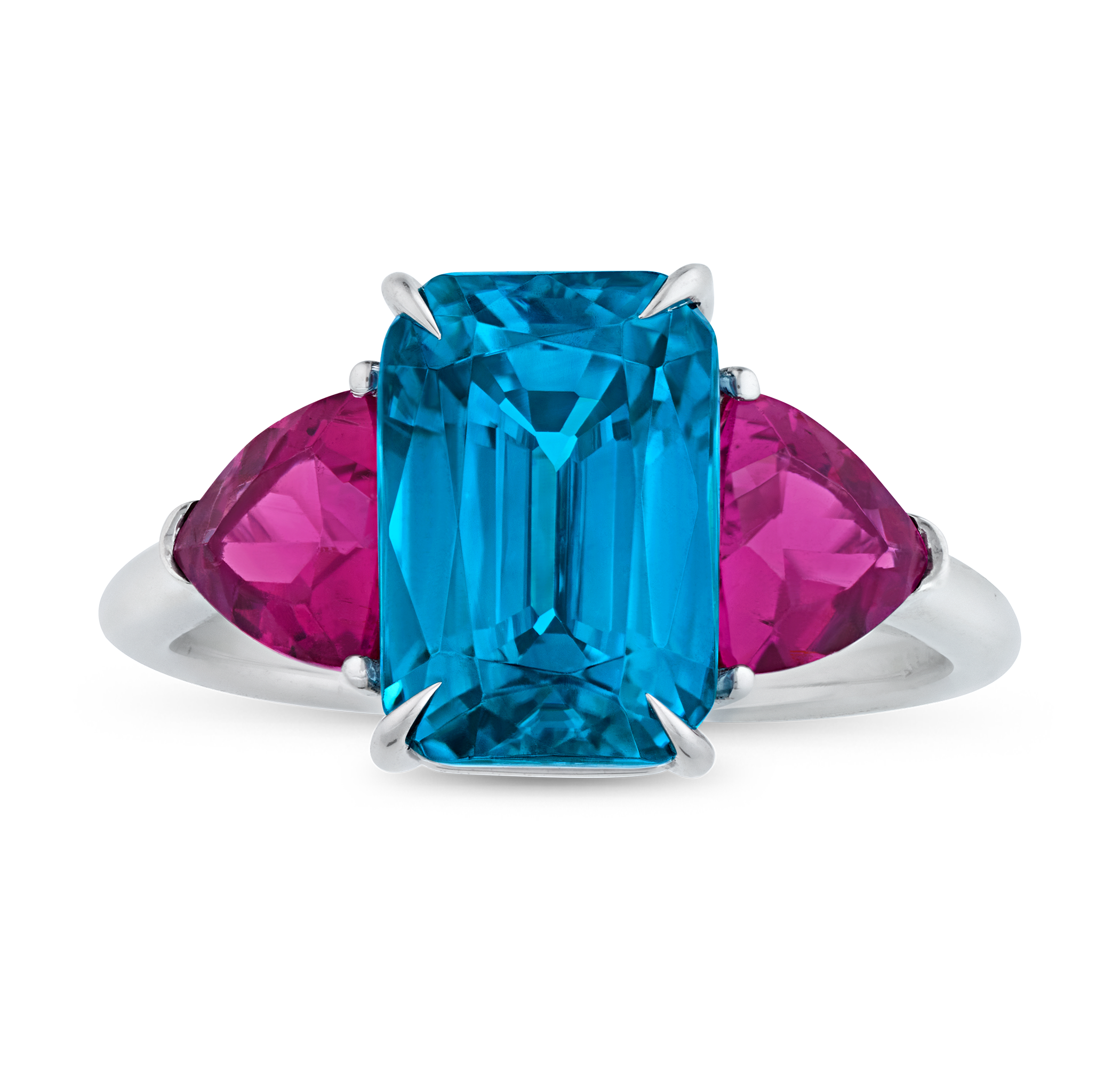 Rebecca Rau Emerald Cut Blue Zircon Ring, 6.76 carats