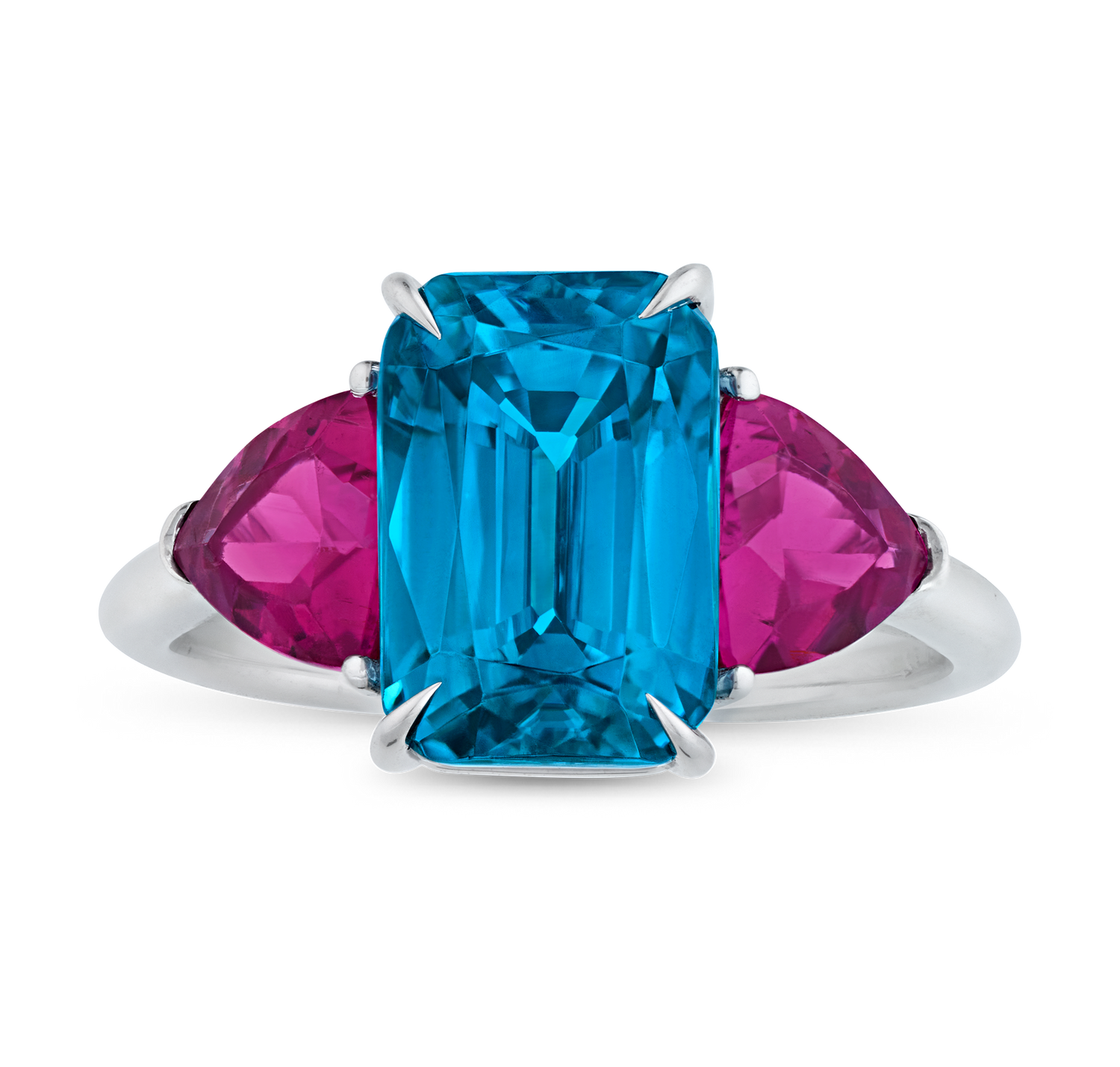 Rebecca Rau Emerald Cut Blue Zircon Ring, 6.76 carats