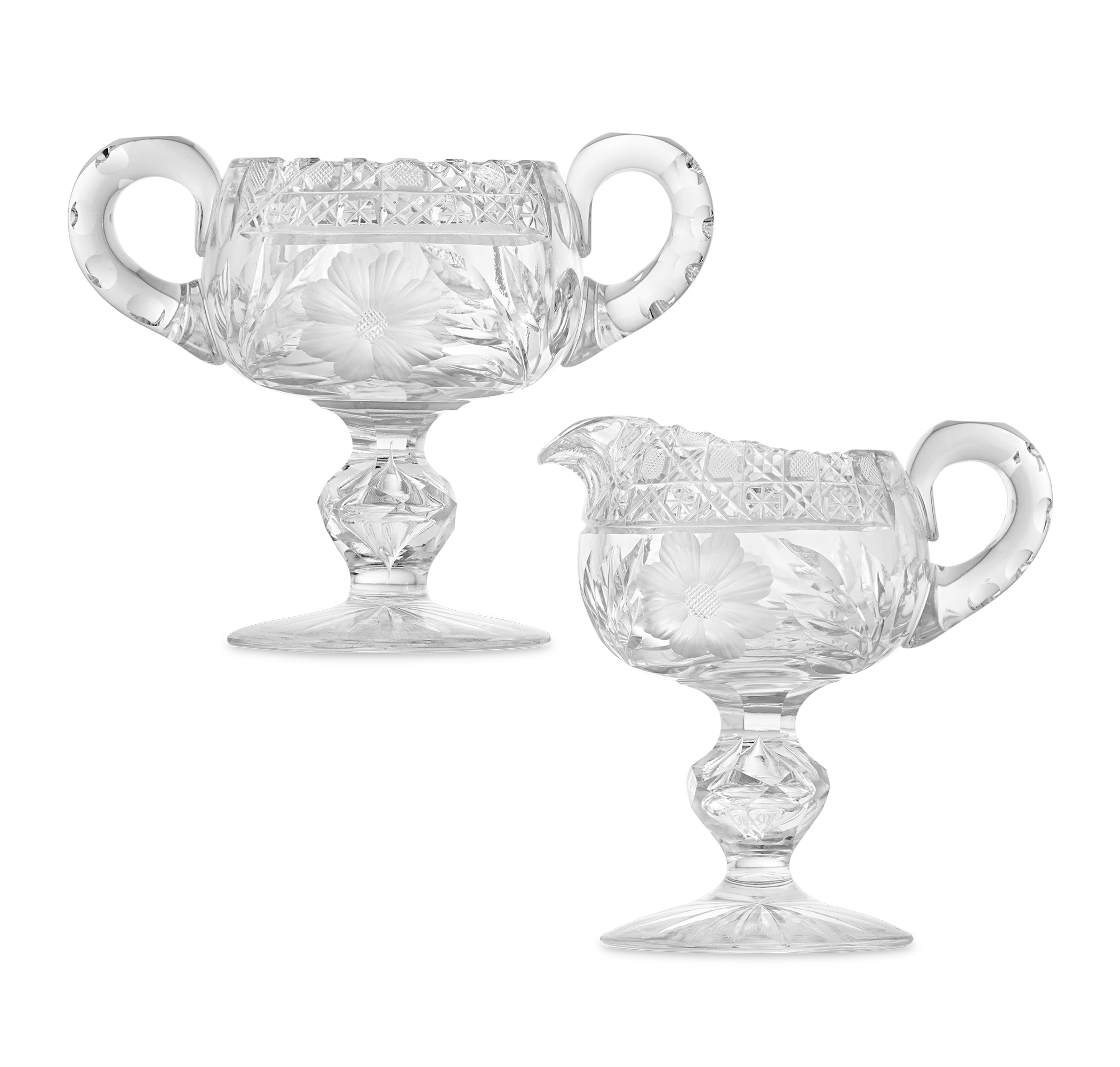 American Brilliant Period Cut Glass Creamer and Sugar Bowl