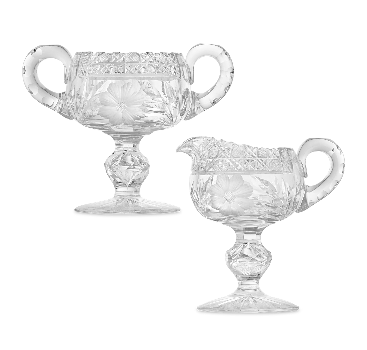 American Brilliant Period Cut Glass Creamer and Sugar Bowl