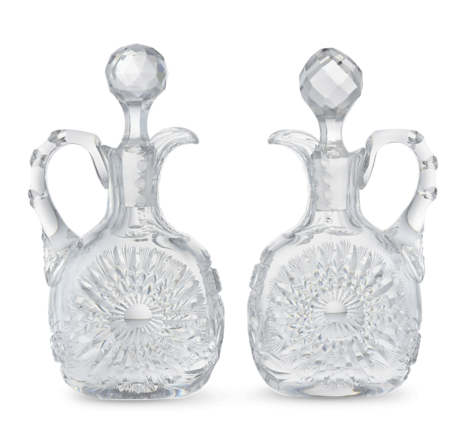 Pair of American Brilliant Cut Glass Cruets by Egginton