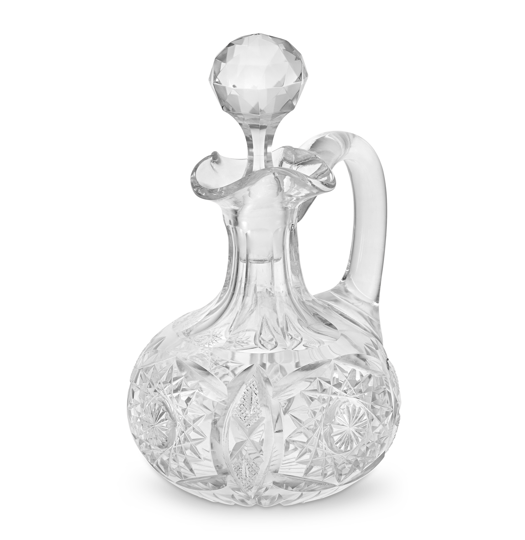 Hobstar and Strawberry Cut Glass Cruet Bottle