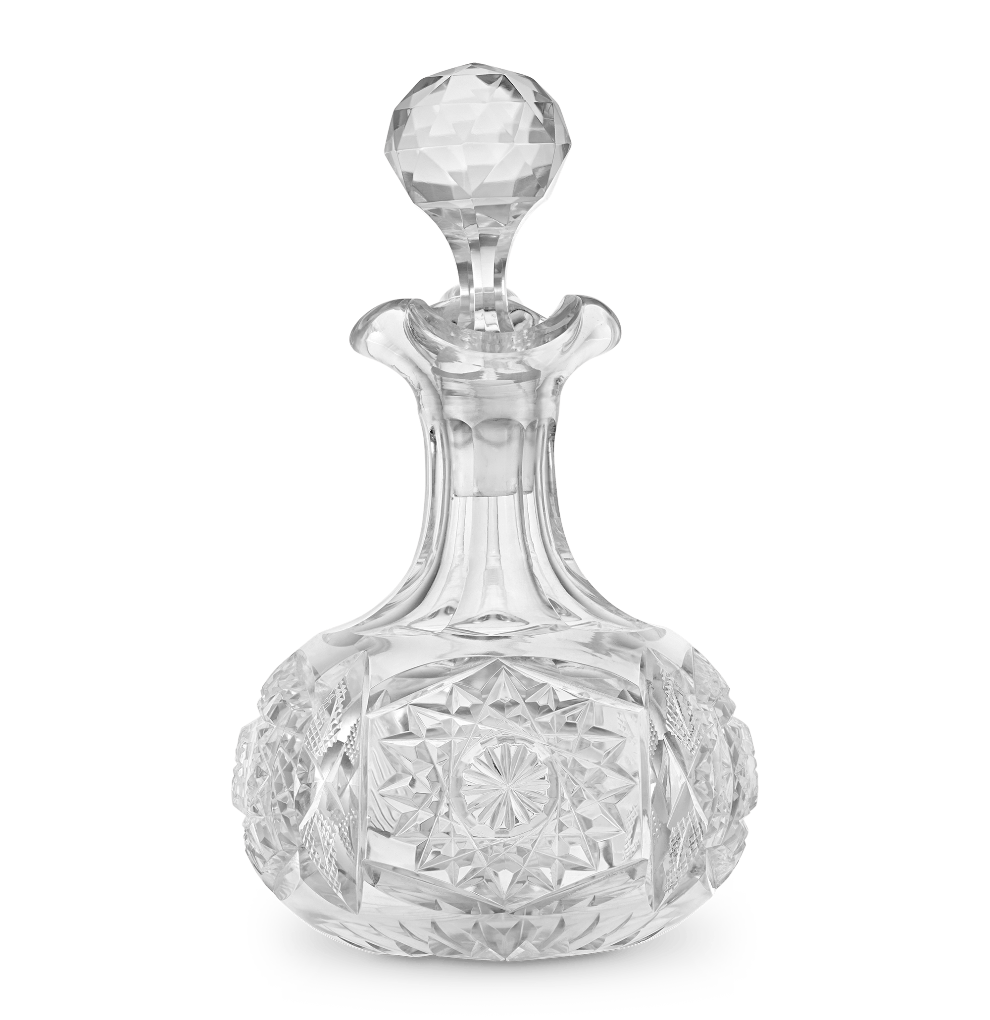 Hobstar and Strawberry Cut Glass Cruet Bottle