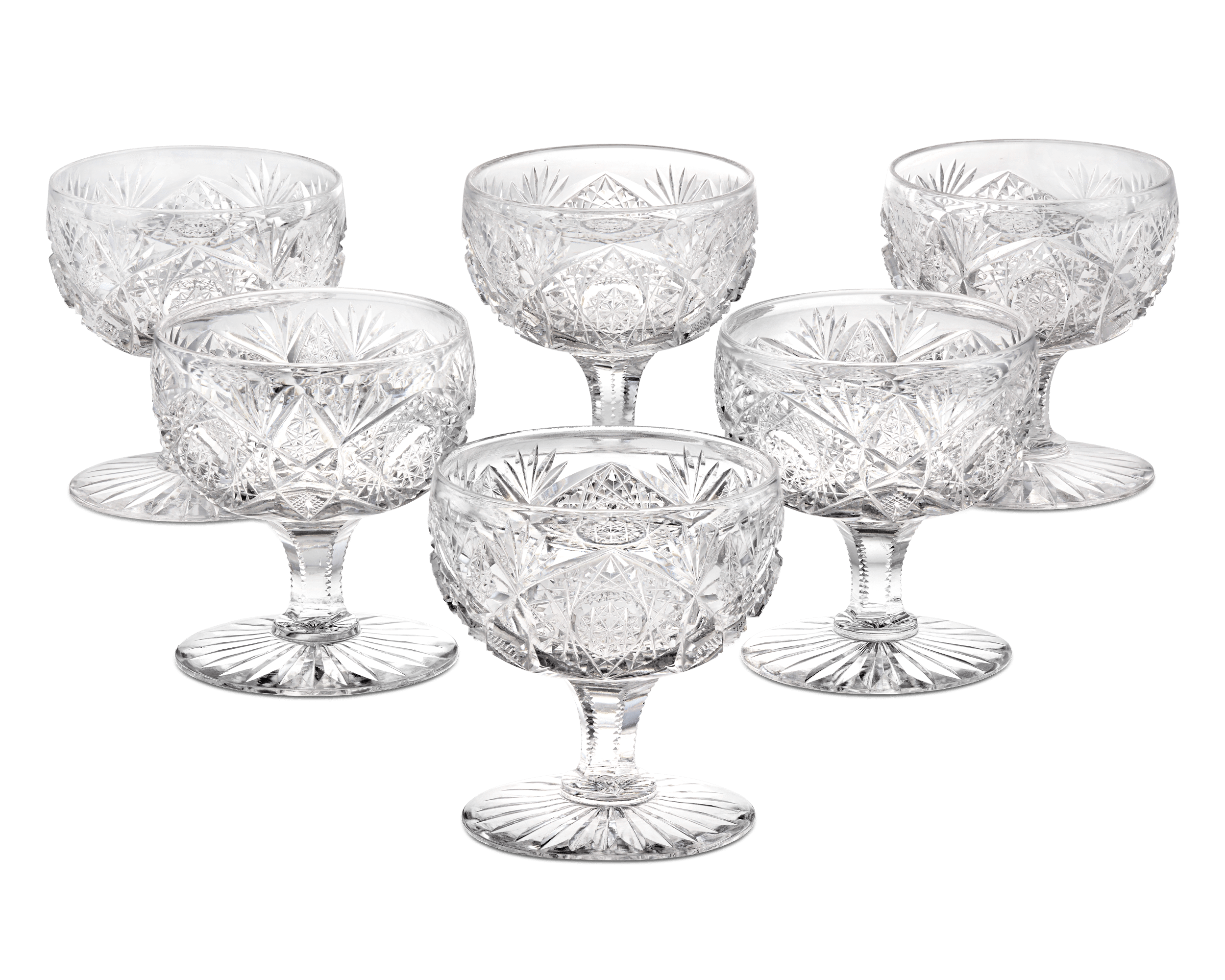 Set of 6 American Brilliant Period Cut Glass Cups