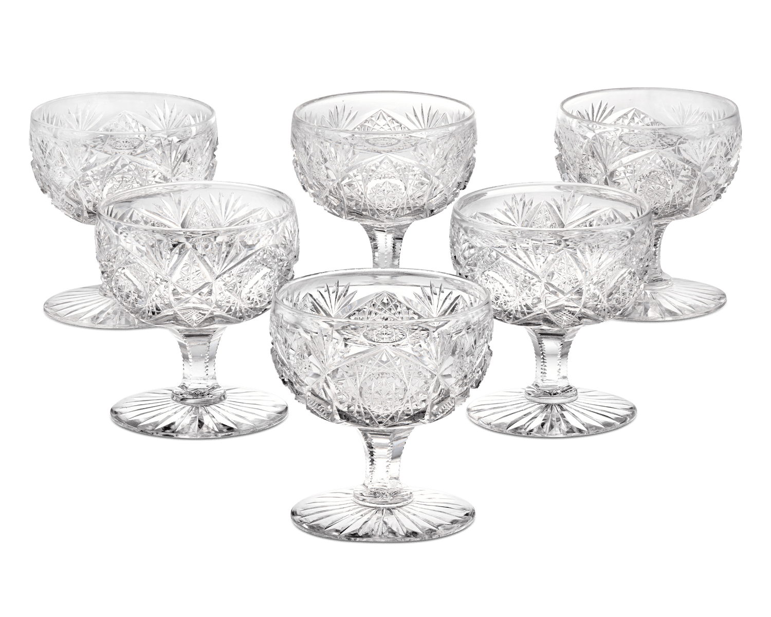 Set of 6 American Brilliant Period Cut Glass Cups