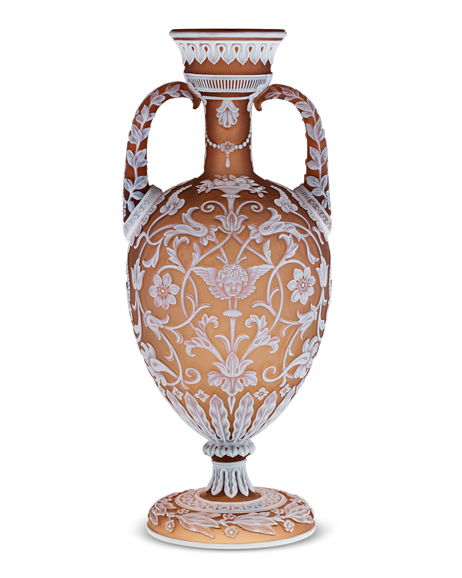 Thomas Webb & Son Two-Handled Cameo Amphora Vase by Thomas Woodall