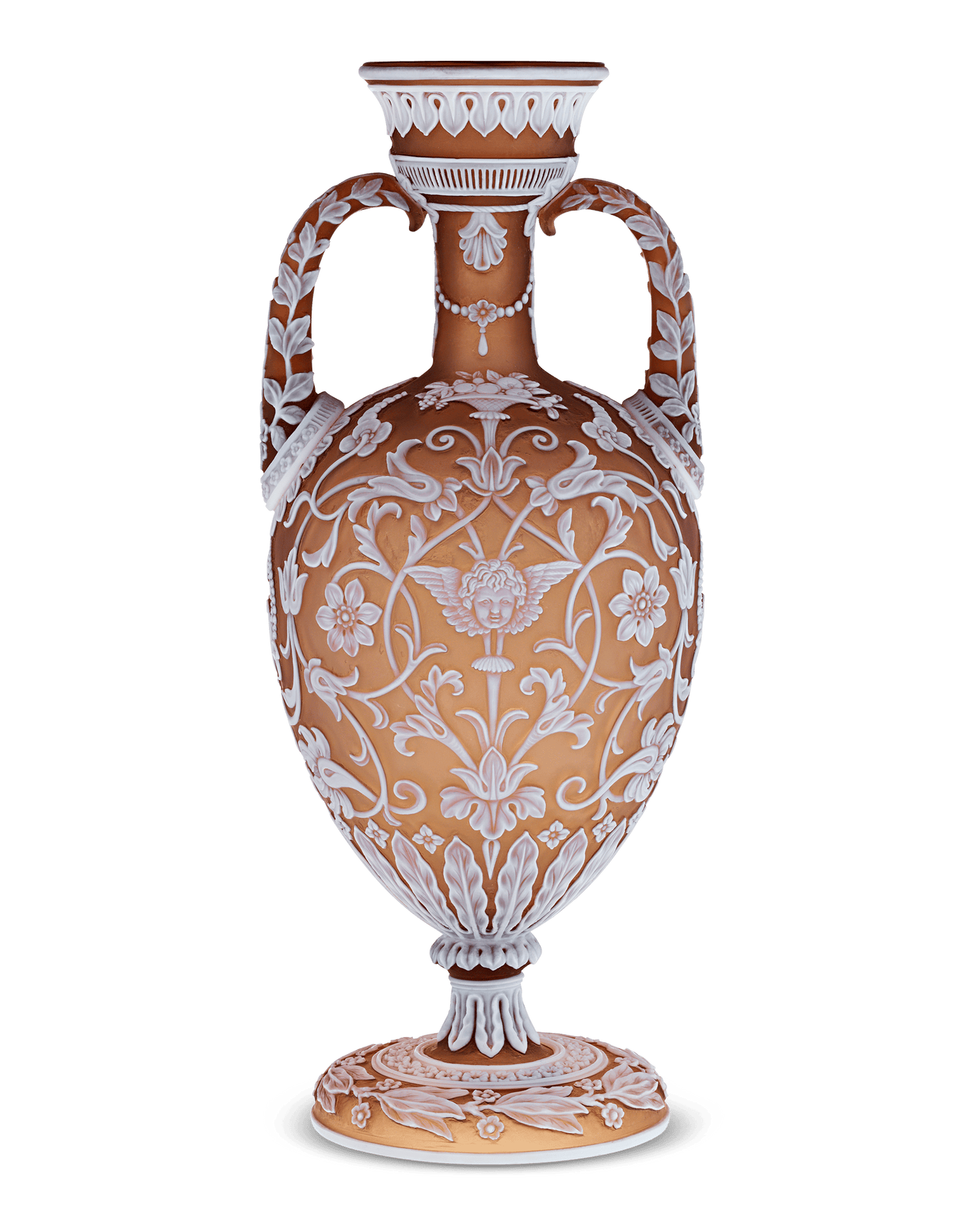 Thomas Webb & Son Two-Handled Cameo Amphora Vase by Thomas Woodall
