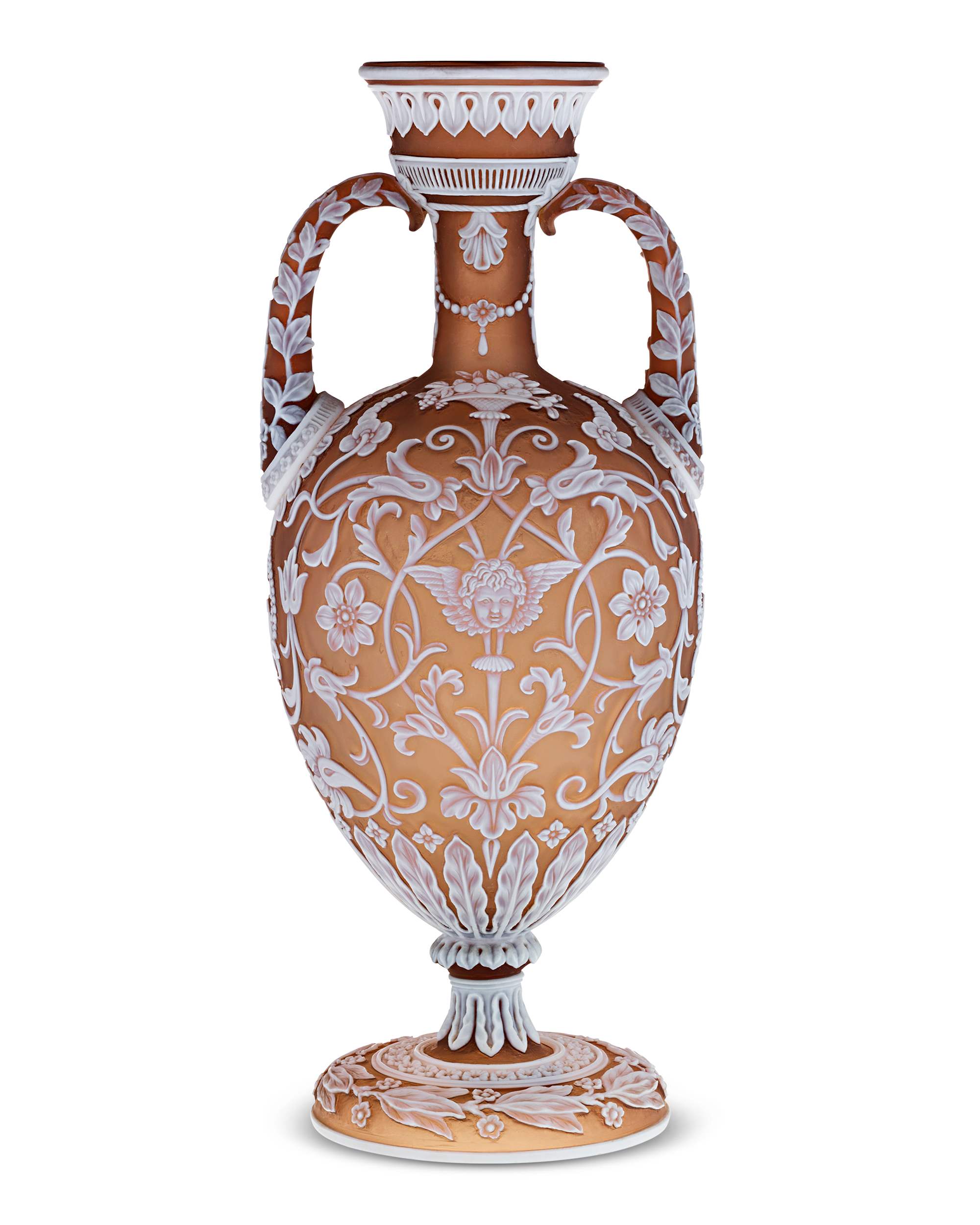 Thomas Webb & Son Two-Handled Cameo Amphora Vase by Thomas Woodall