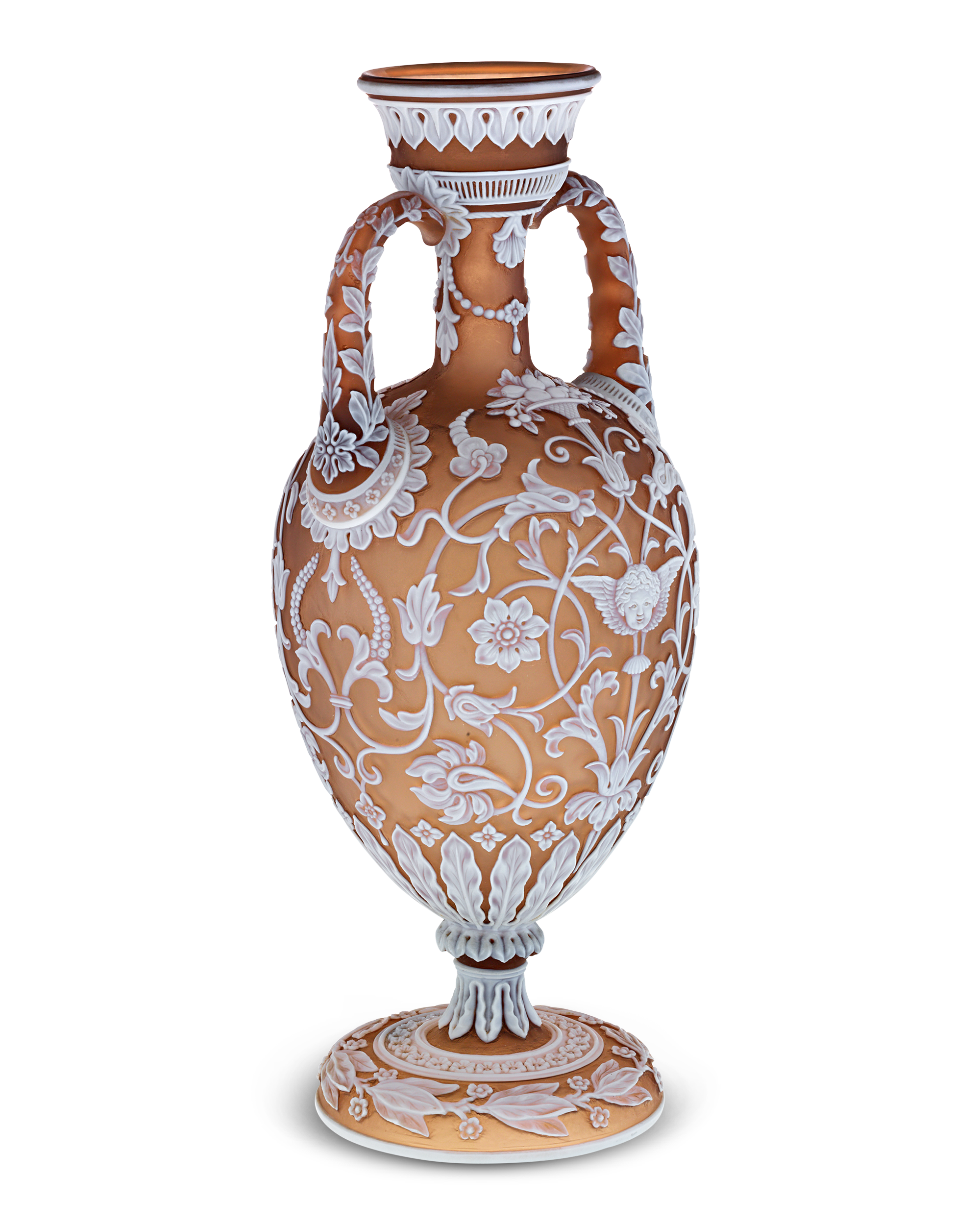 Thomas Webb & Son Two-Handled Cameo Amphora Vase by Thomas Woodall