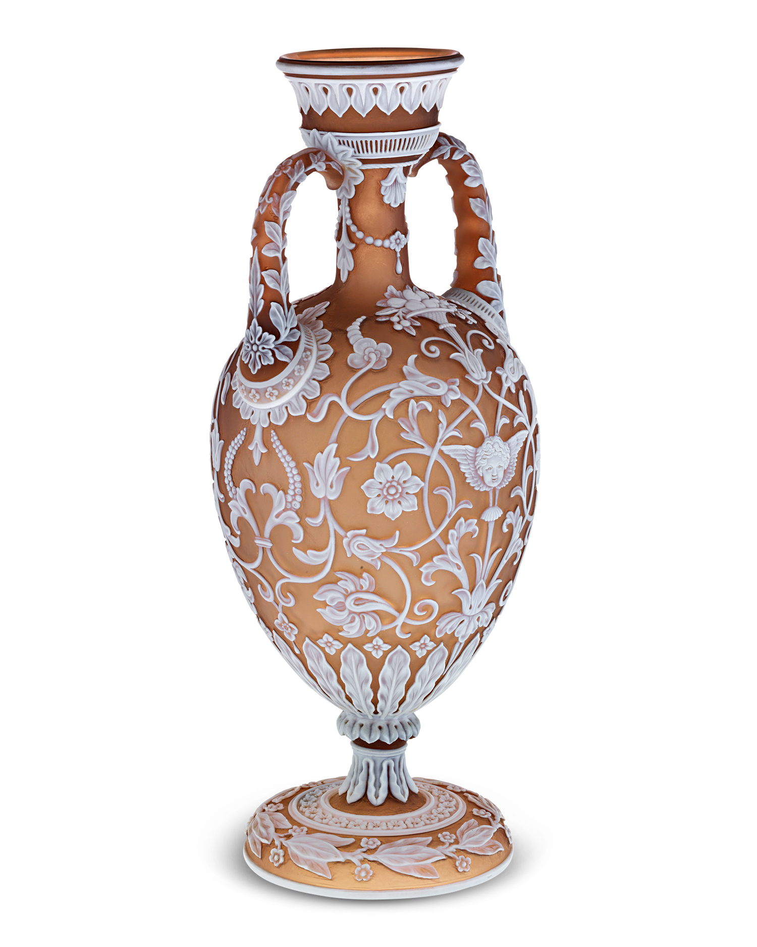 Thomas Webb & Son Two-Handled Cameo Amphora Vase by Thomas Woodall