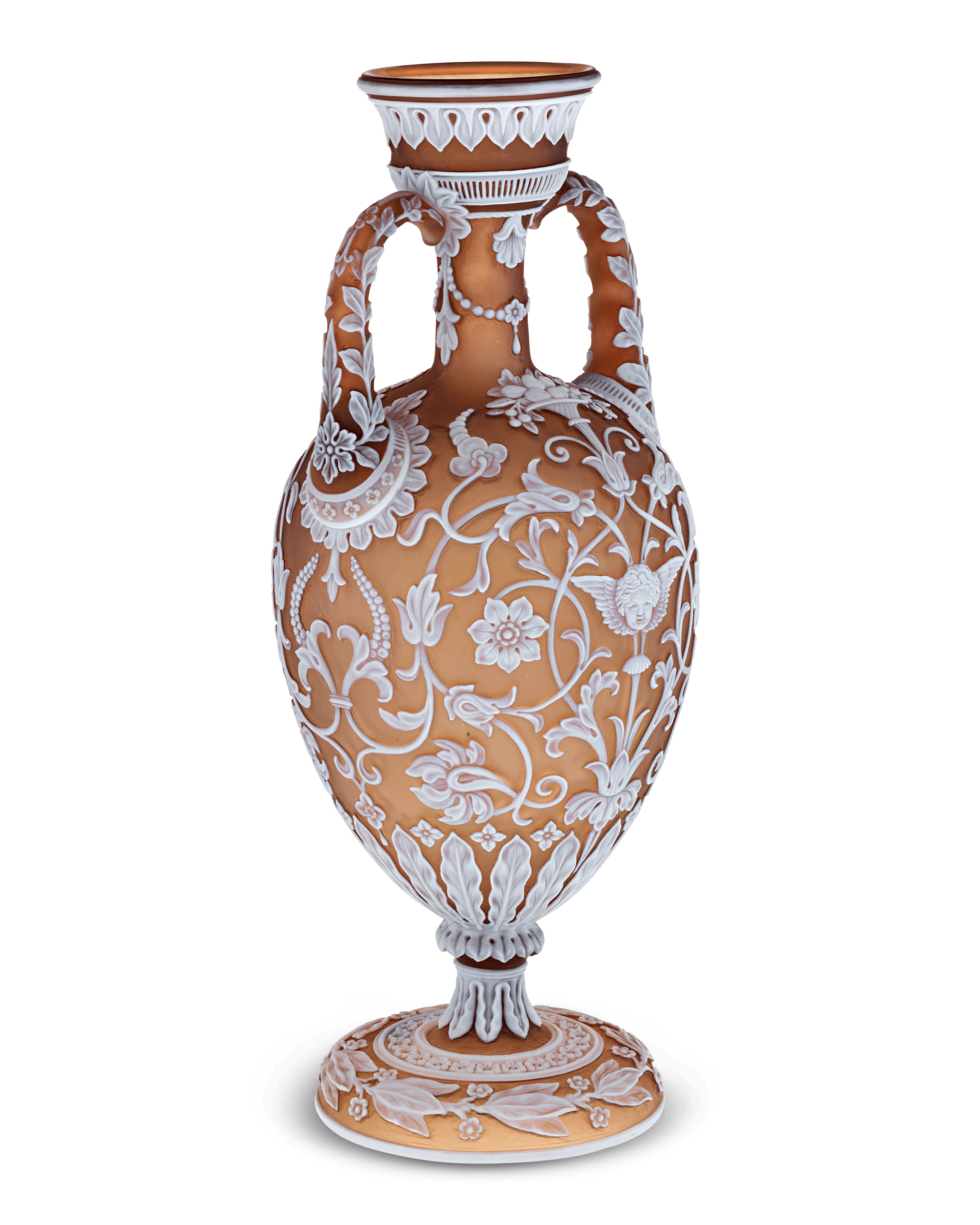 Thomas Webb & Son Two-Handled Cameo Amphora Vase by Thomas Woodall