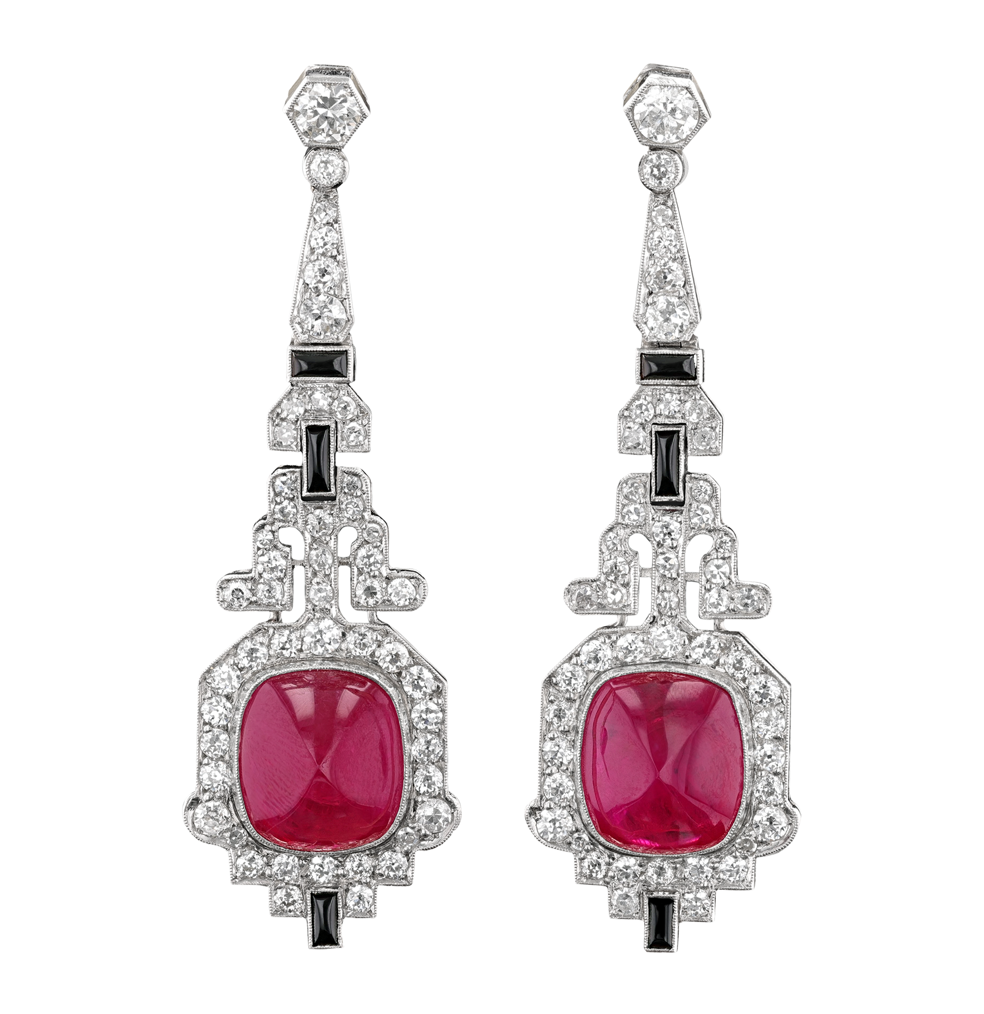 Art Deco Mozambique Ruby Earrings, 20.00 carats