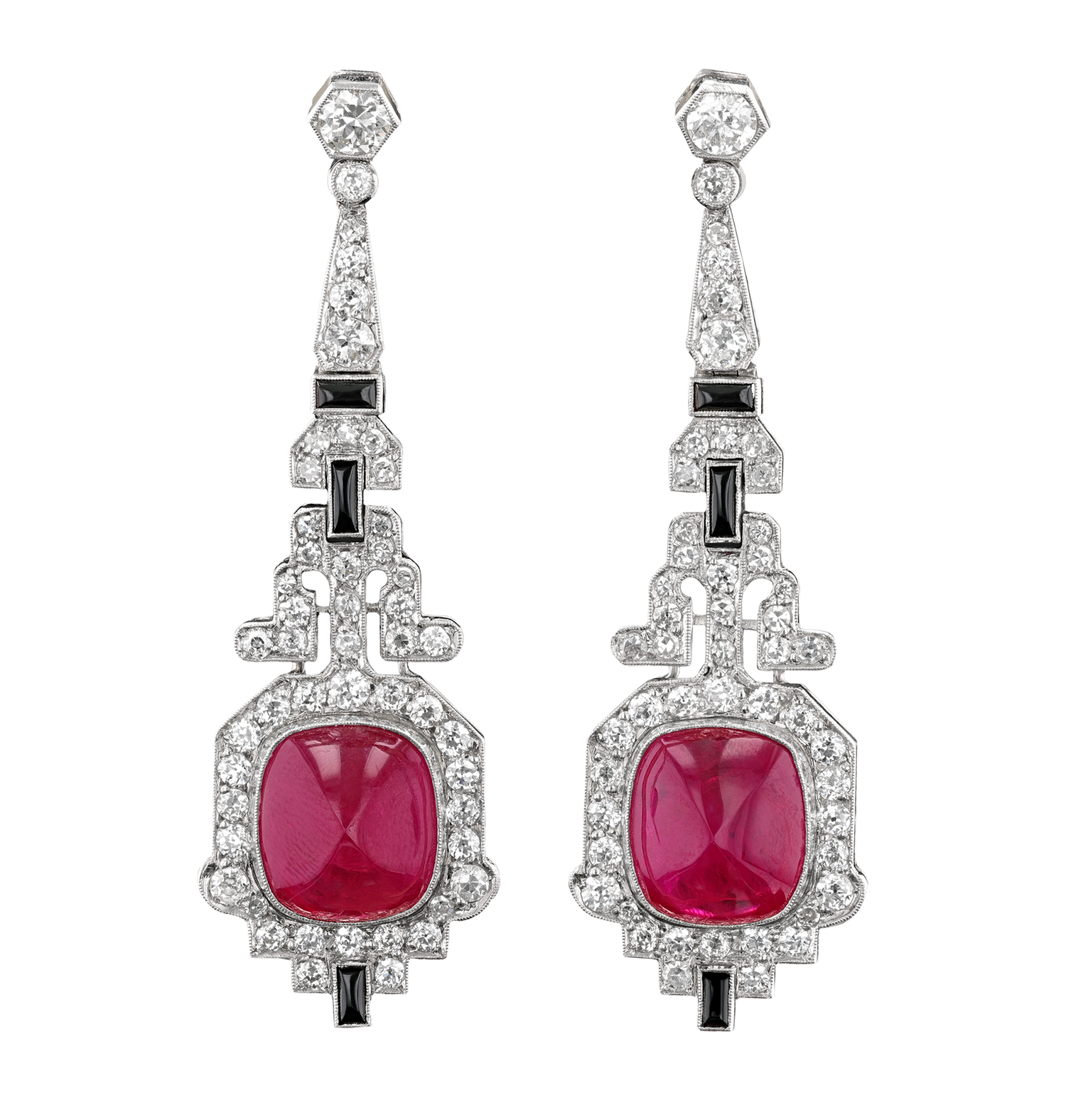 Art Deco Mozambique Ruby Earrings, 20.00 carats