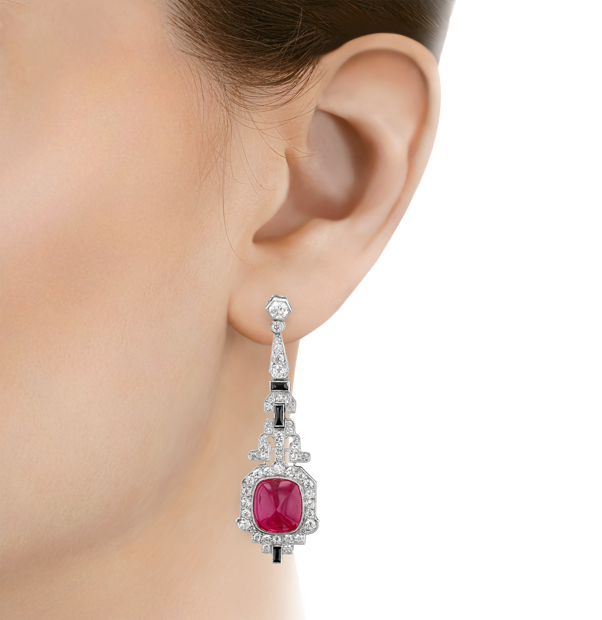 Art Deco Mozambique Ruby Earrings, 20.00 carats