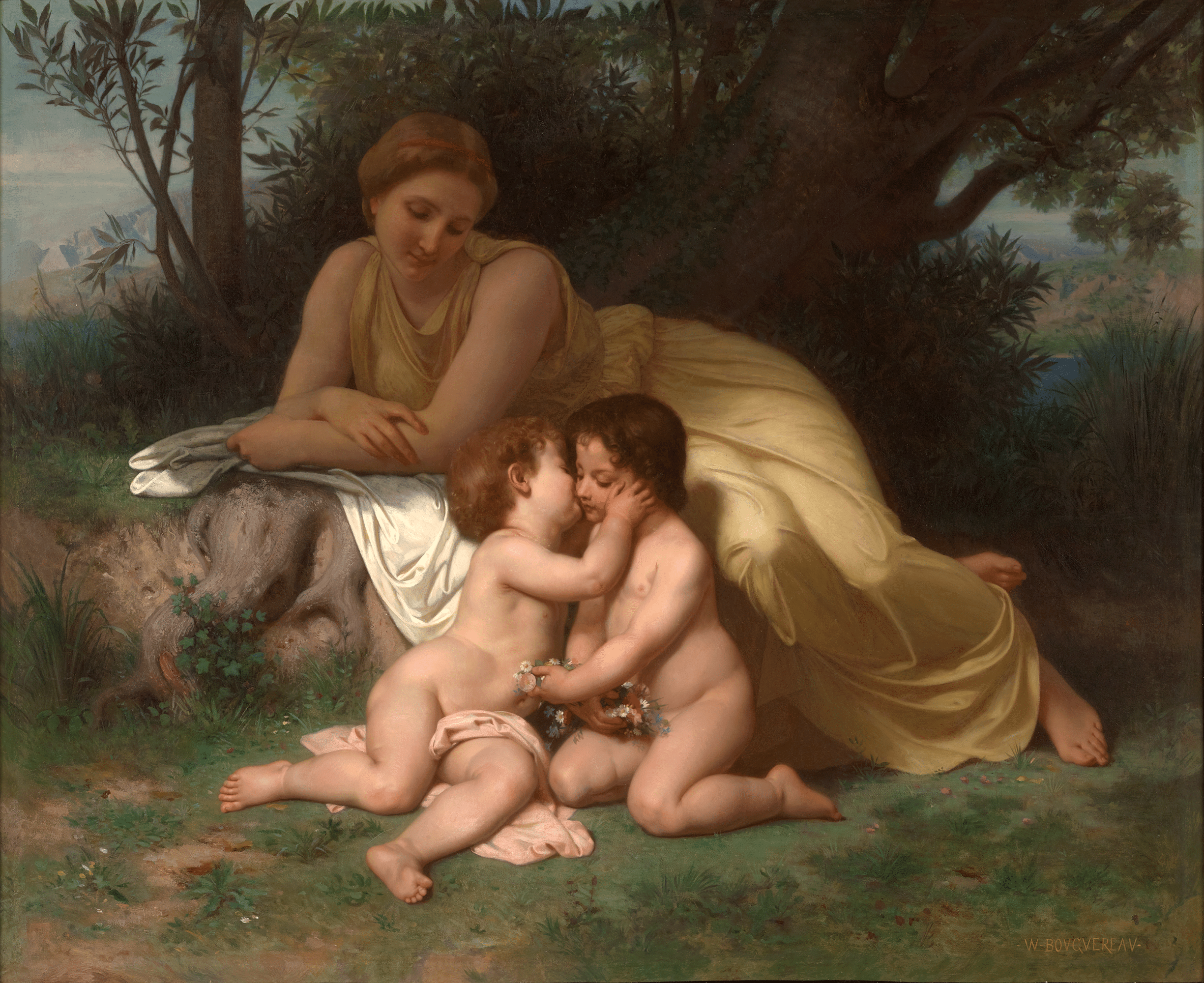 Young Mother Contemplating Two Embracing Children by William-Adolphe Bouguereau