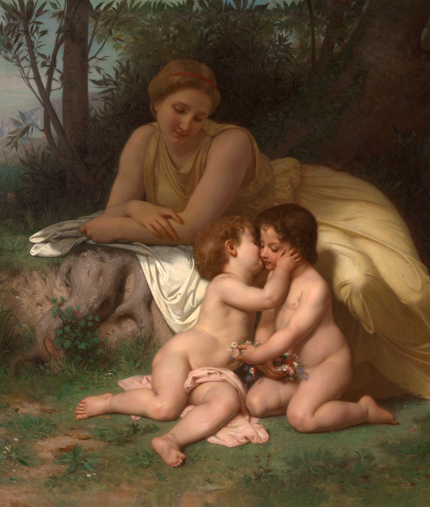 Young Mother Contemplating Two Embracing Children by William-Adolphe Bouguereau