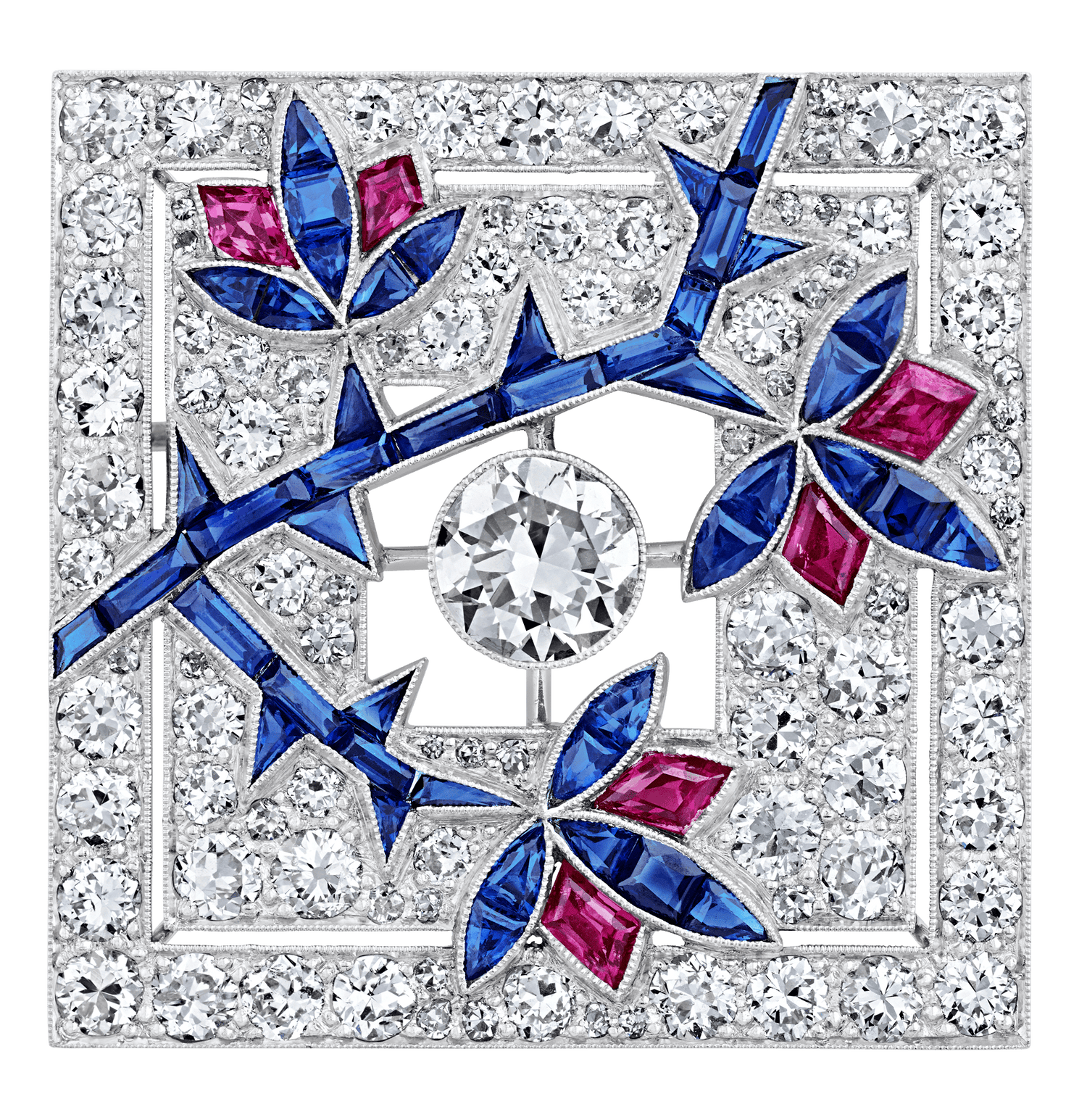 Art Deco Diamond and Sapphire Japanese Maple Tree Brooch