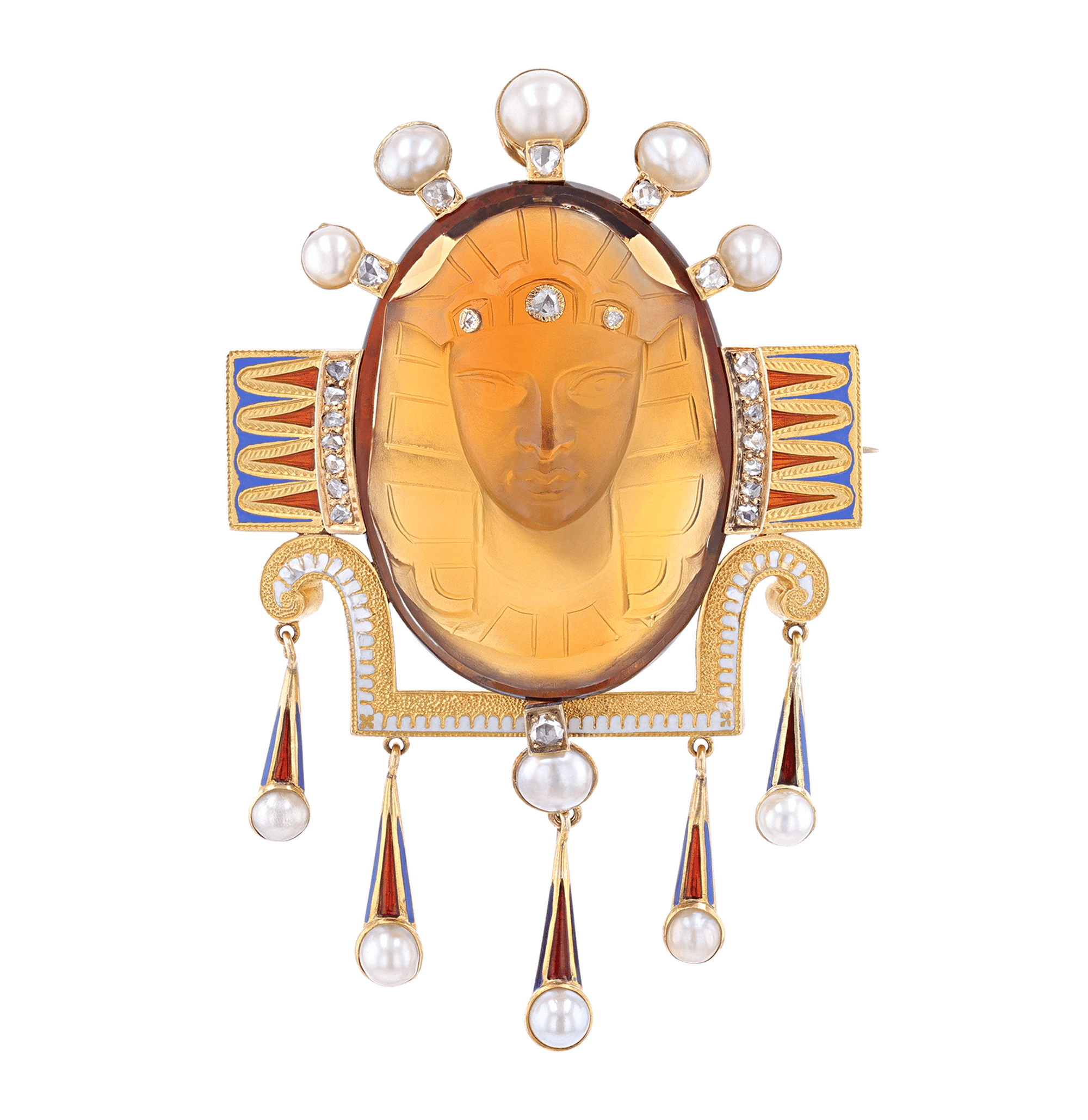 Victorian Egyptian Revival Citrine Brooch