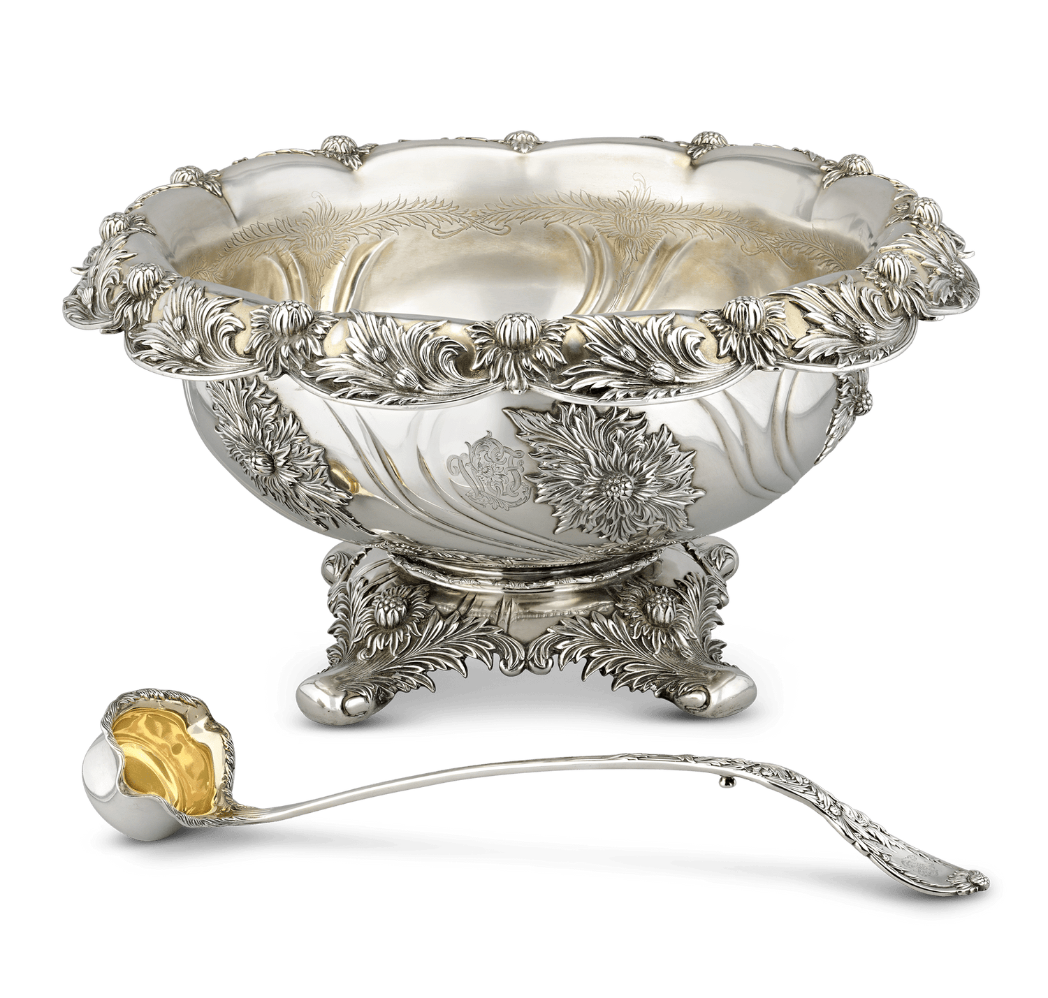 Tiffany & Co. Chrysanthemum Punch Bowl and Ladle