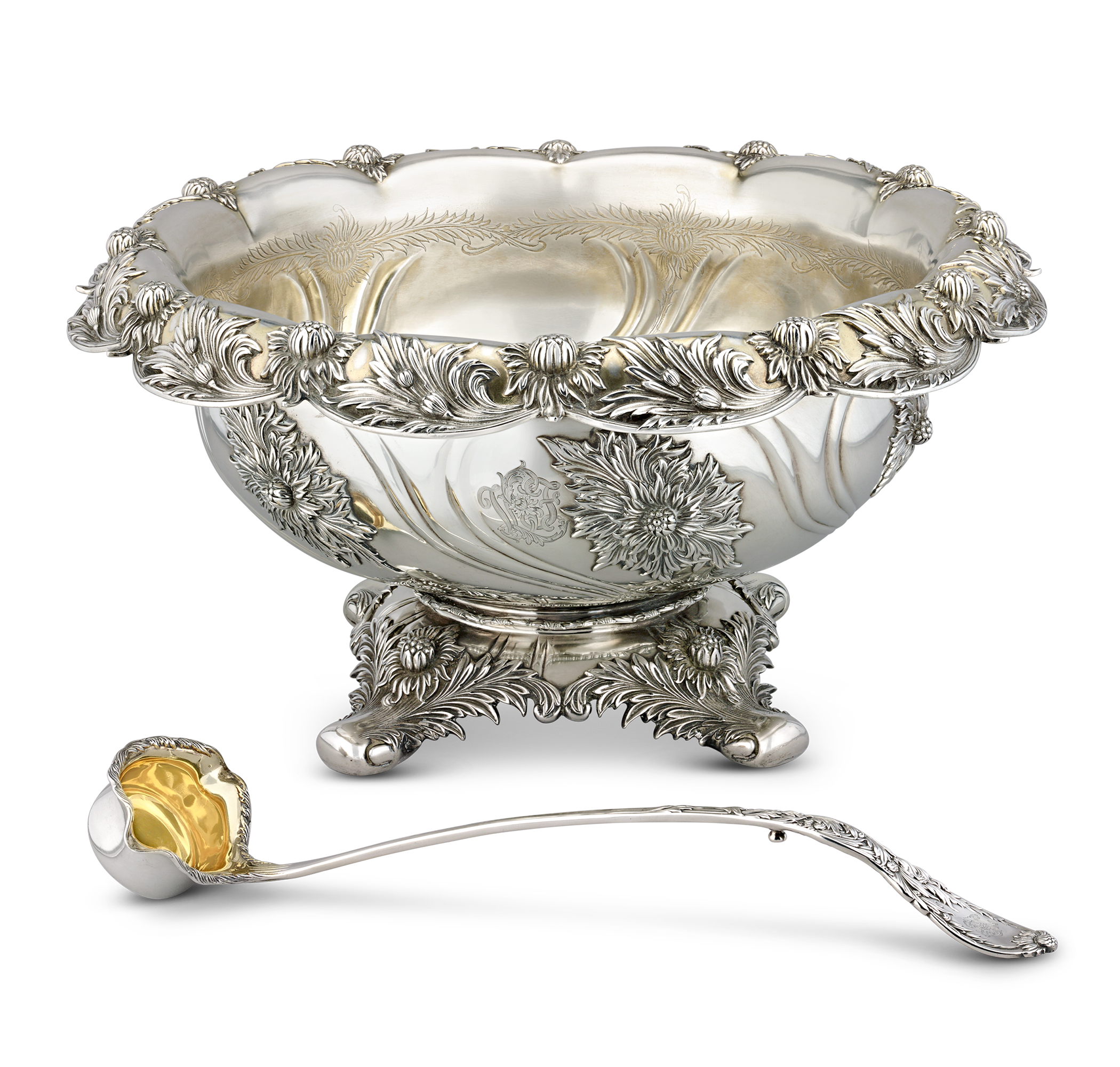 Tiffany & Co. Chrysanthemum Punch Bowl and Ladle