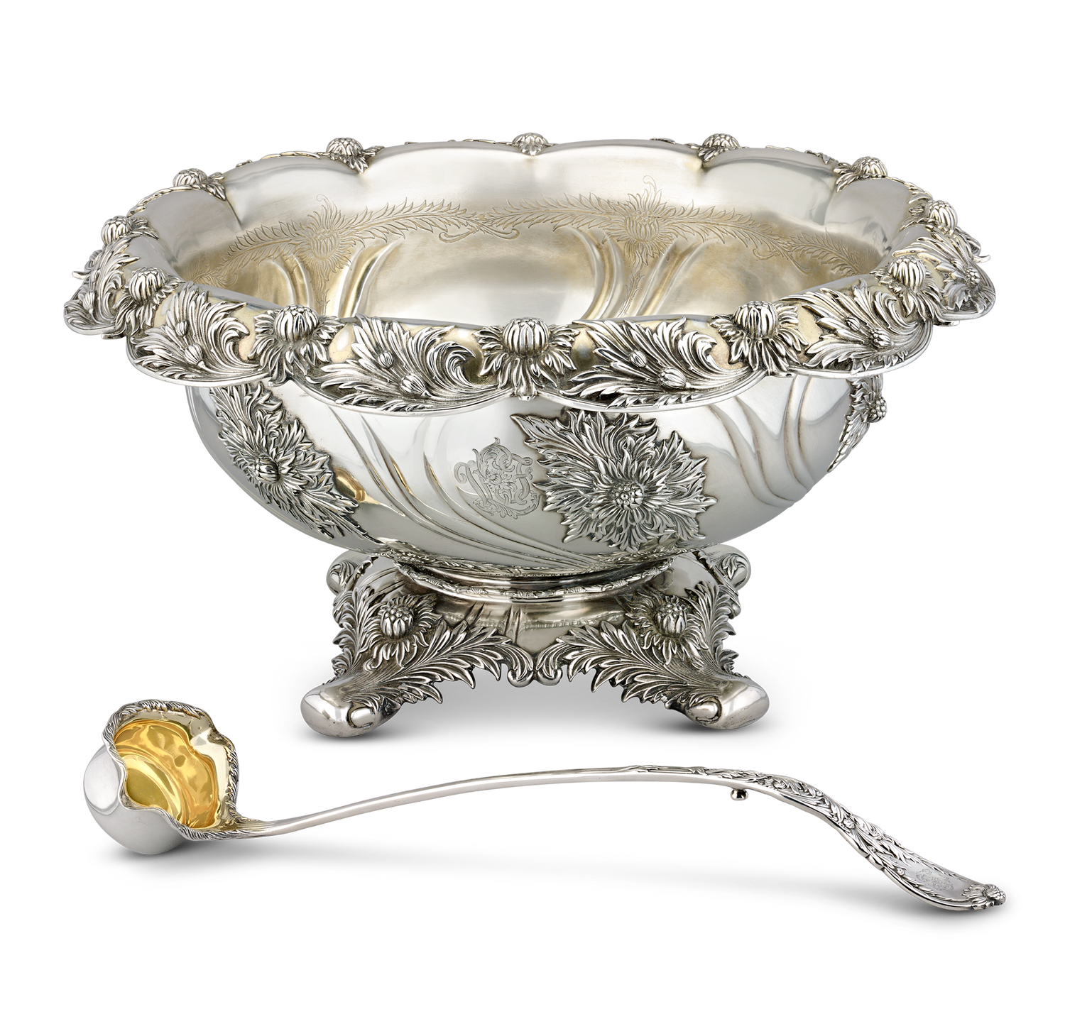 Tiffany & Co. Chrysanthemum Punch Bowl and Ladle