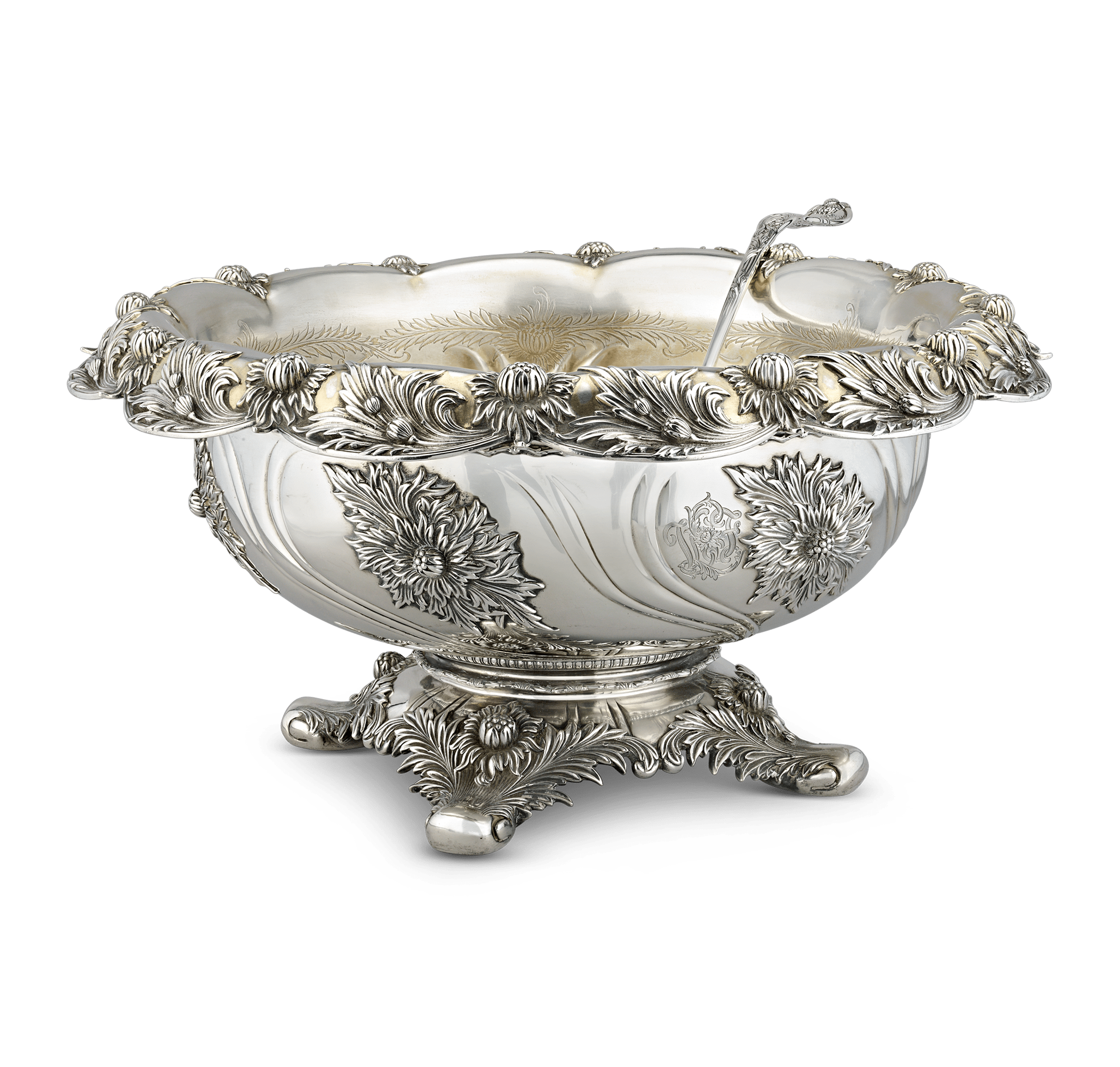 Tiffany & Co. Chrysanthemum Punch Bowl and Ladle