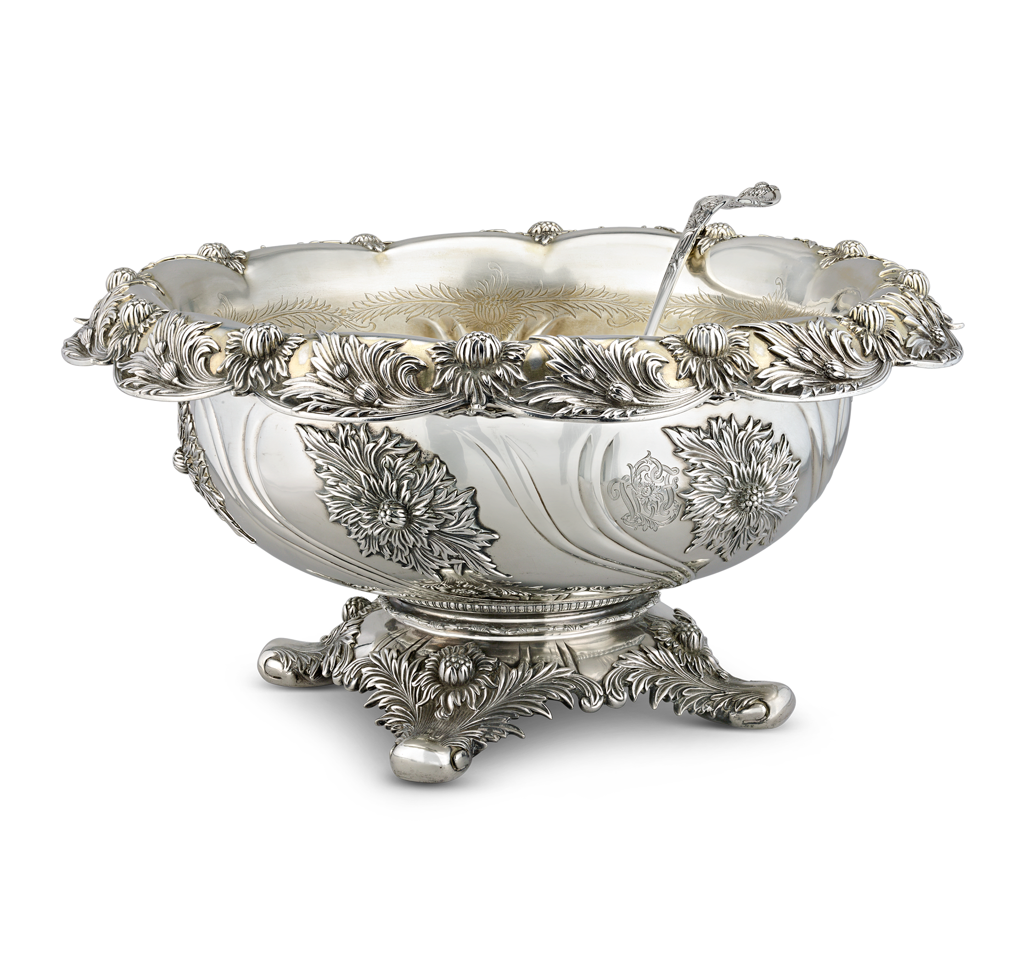 Tiffany & Co. Chrysanthemum Punch Bowl and Ladle