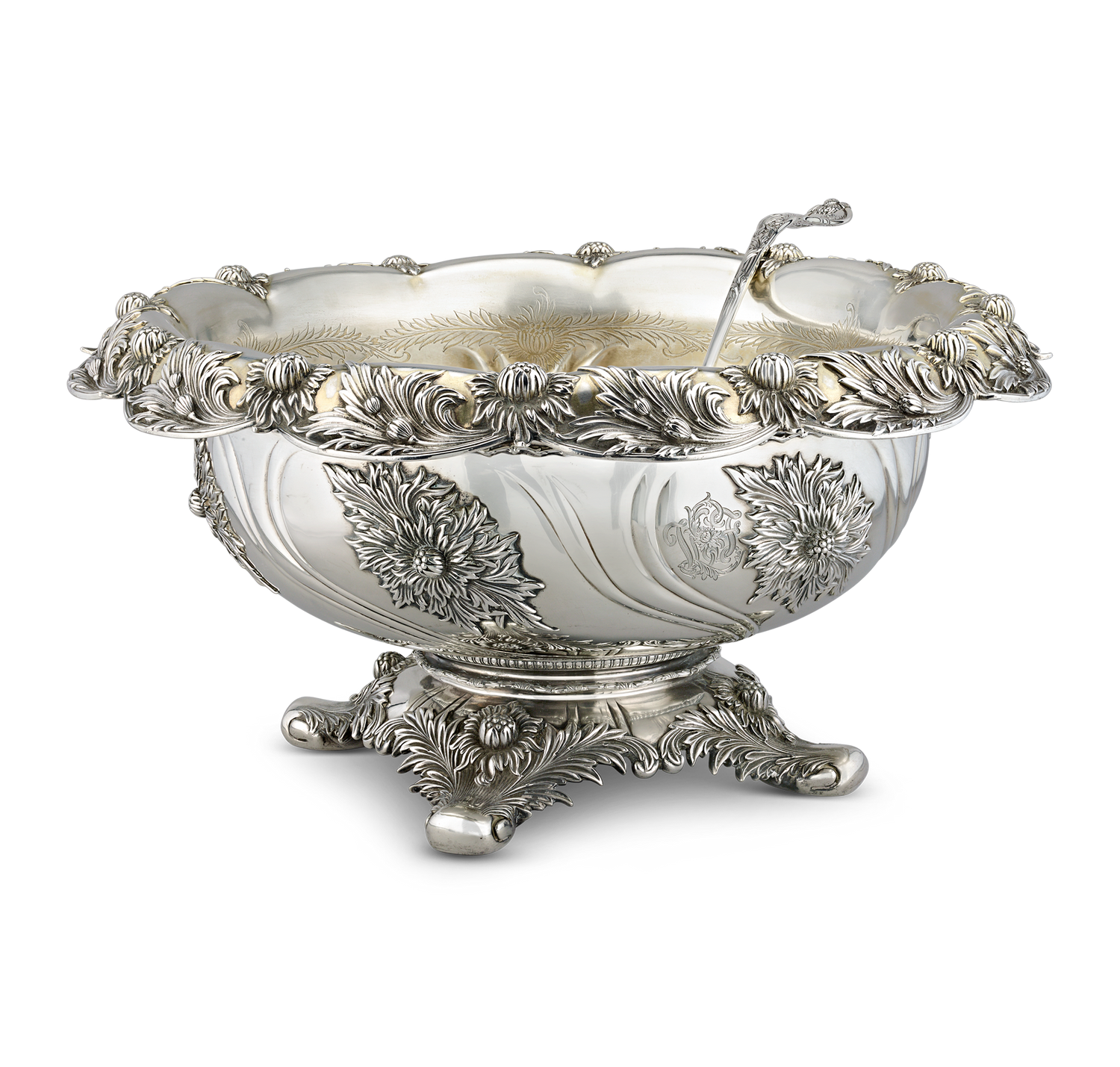 Tiffany & Co. Chrysanthemum Punch Bowl and Ladle