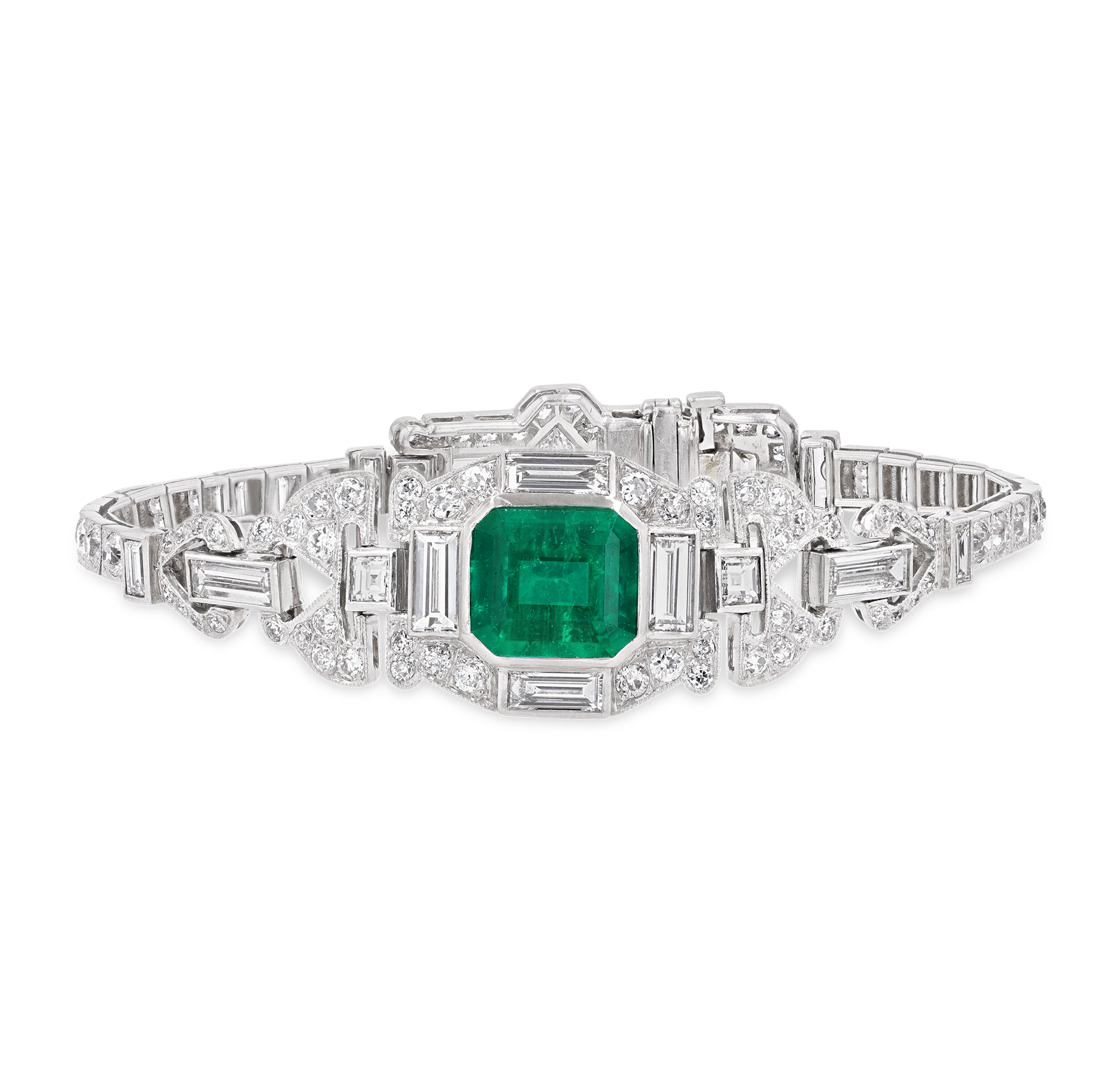 Art Deco Colombian Emerald and Diamond Bracelet