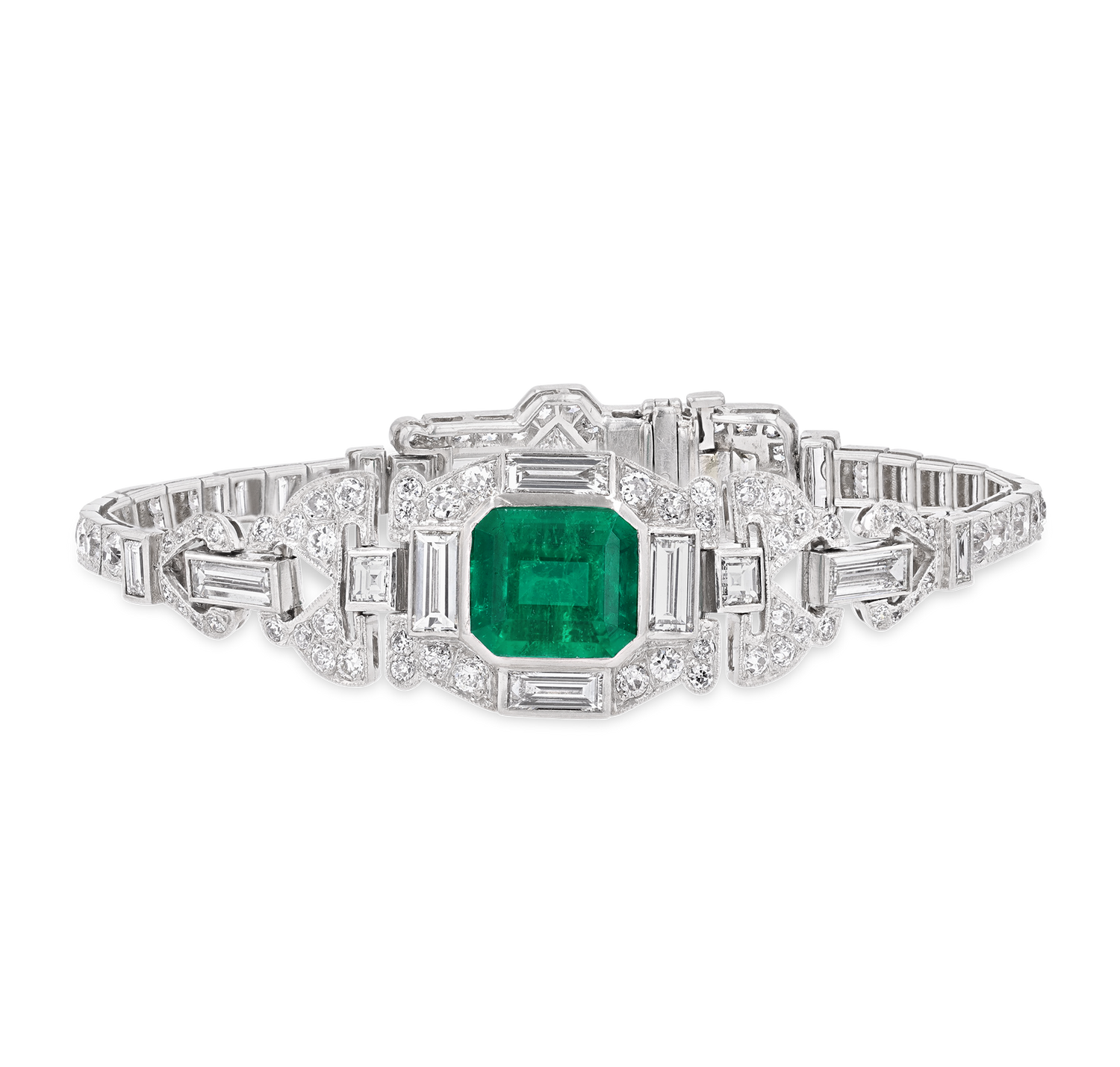 Art Deco Colombian Emerald and Diamond Bracelet