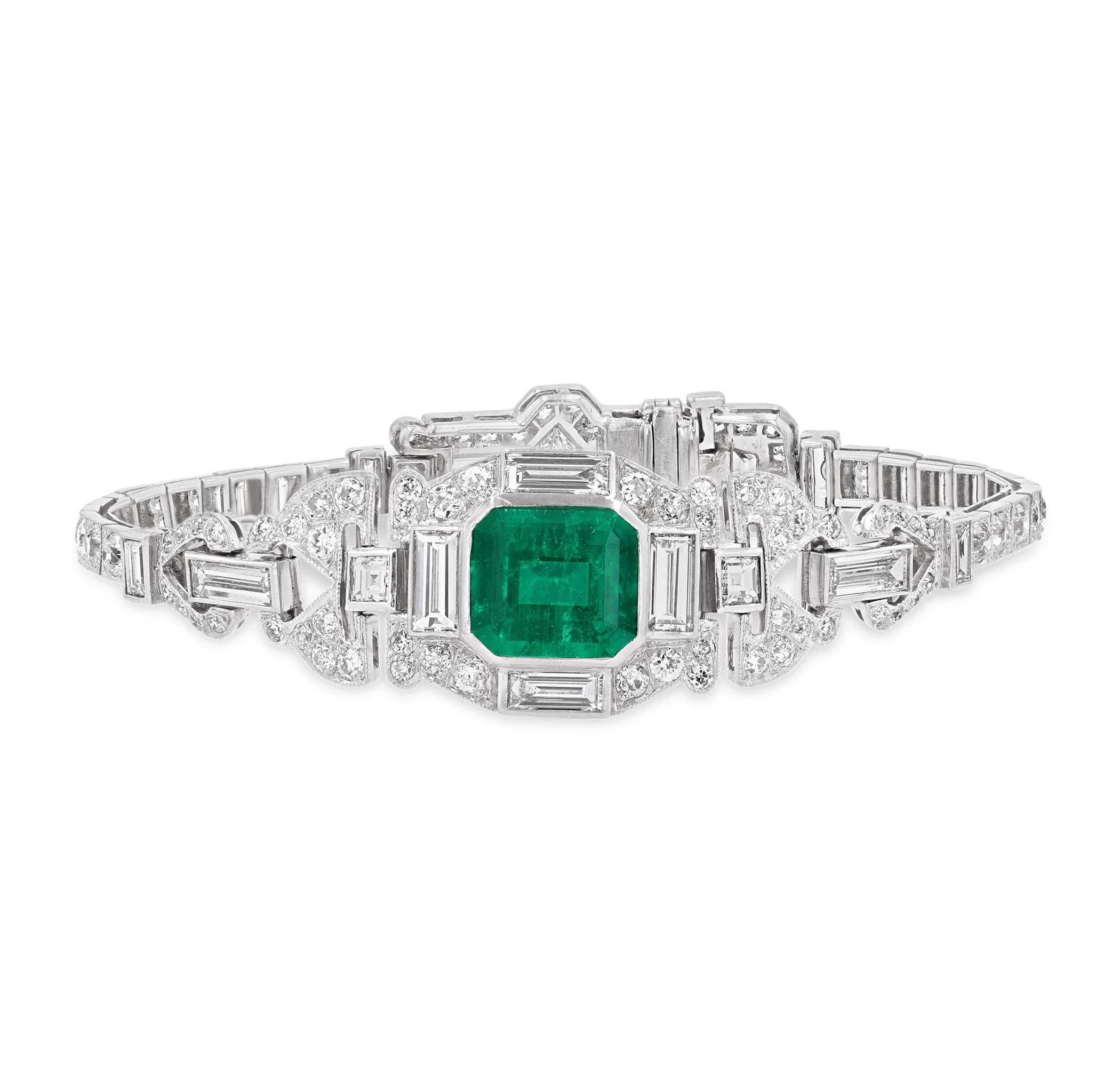 Art Deco Colombian Emerald and Diamond Bracelet