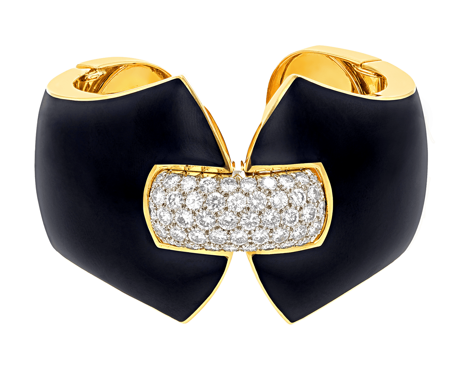 David Webb Princess Lilian Black Enamel and Diamond Cuff Bracelet