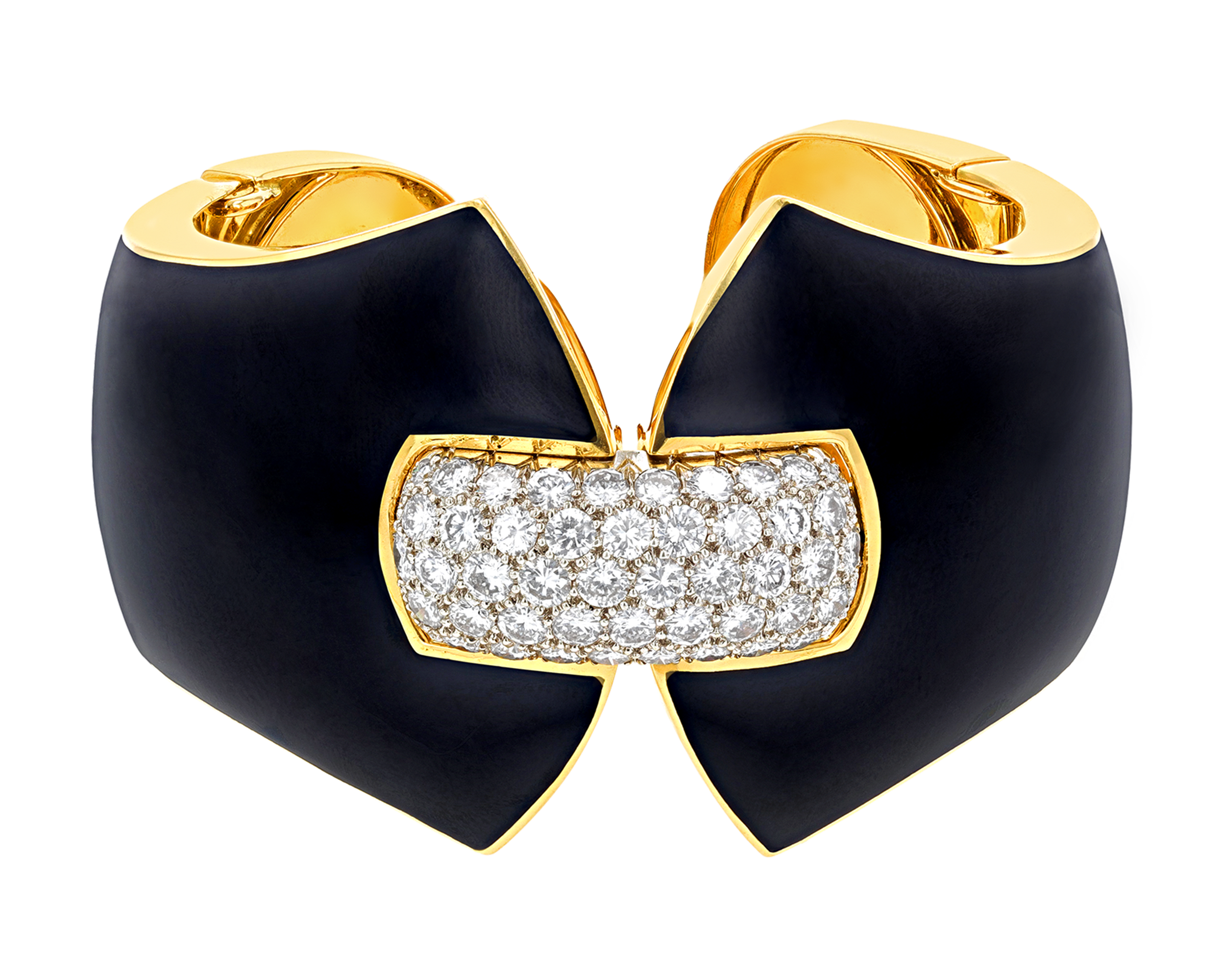 David Webb Princess Lilian Black Enamel and Diamond Cuff Bracelet