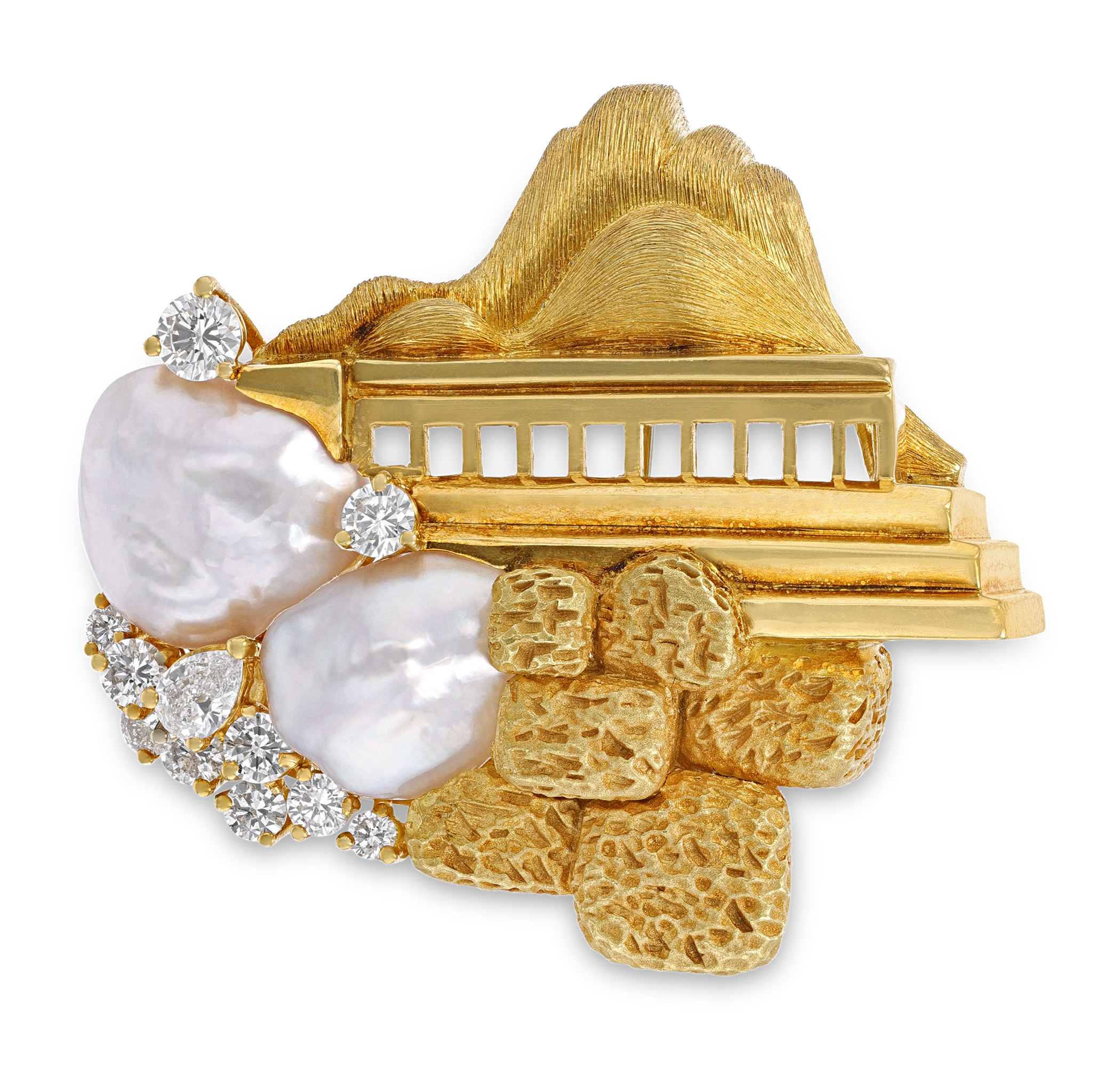 Henry Dunay Pearl and Diamond Sabi Brooch