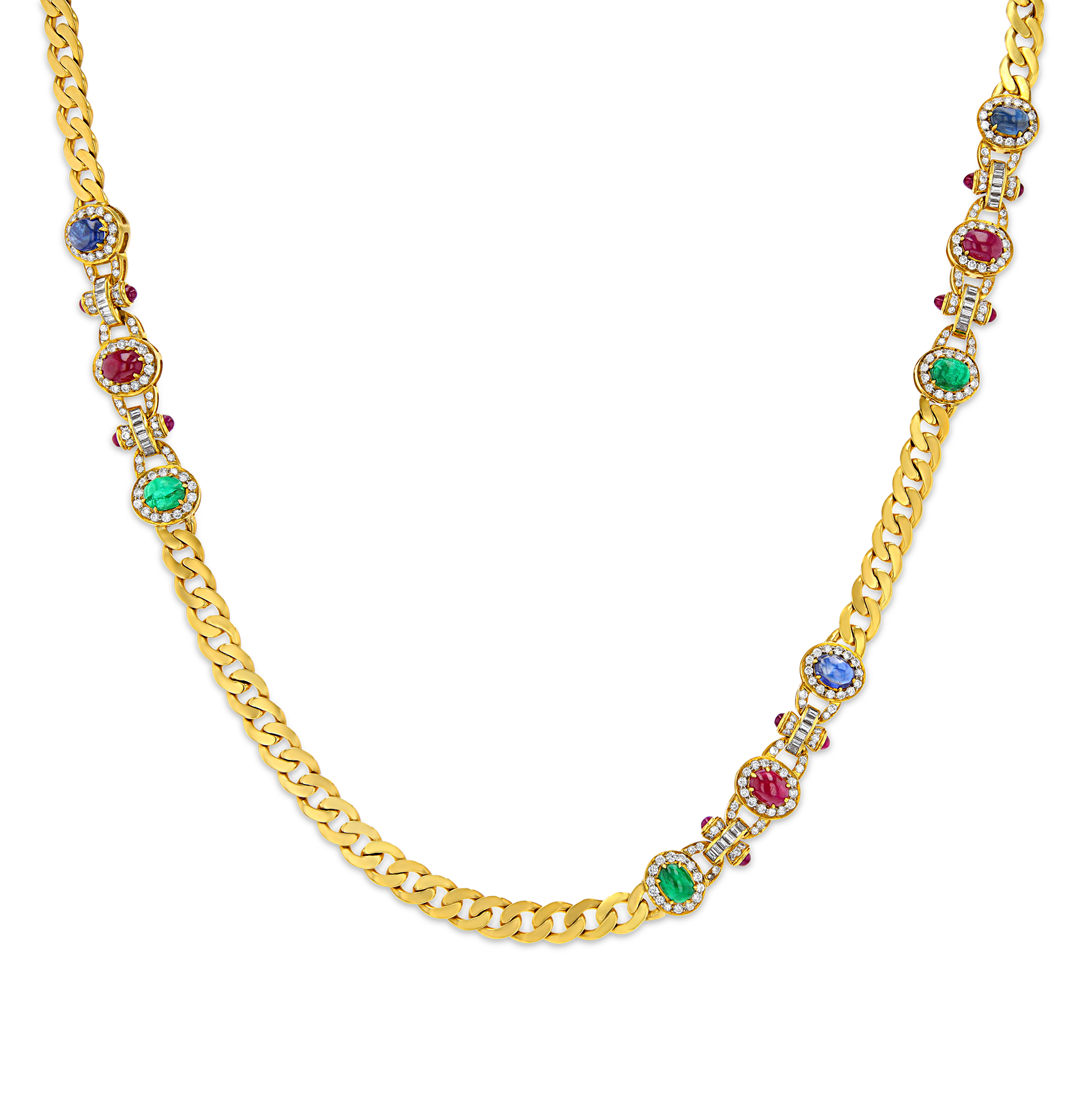 Emerald, Ruby, Sapphire and Diamond Necklace