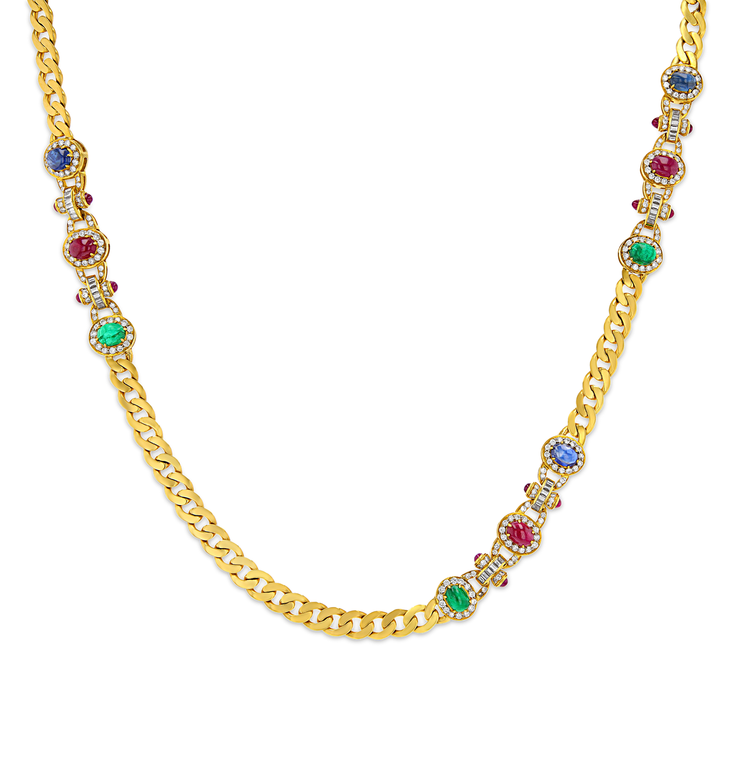 Emerald, Ruby, Sapphire and Diamond Necklace