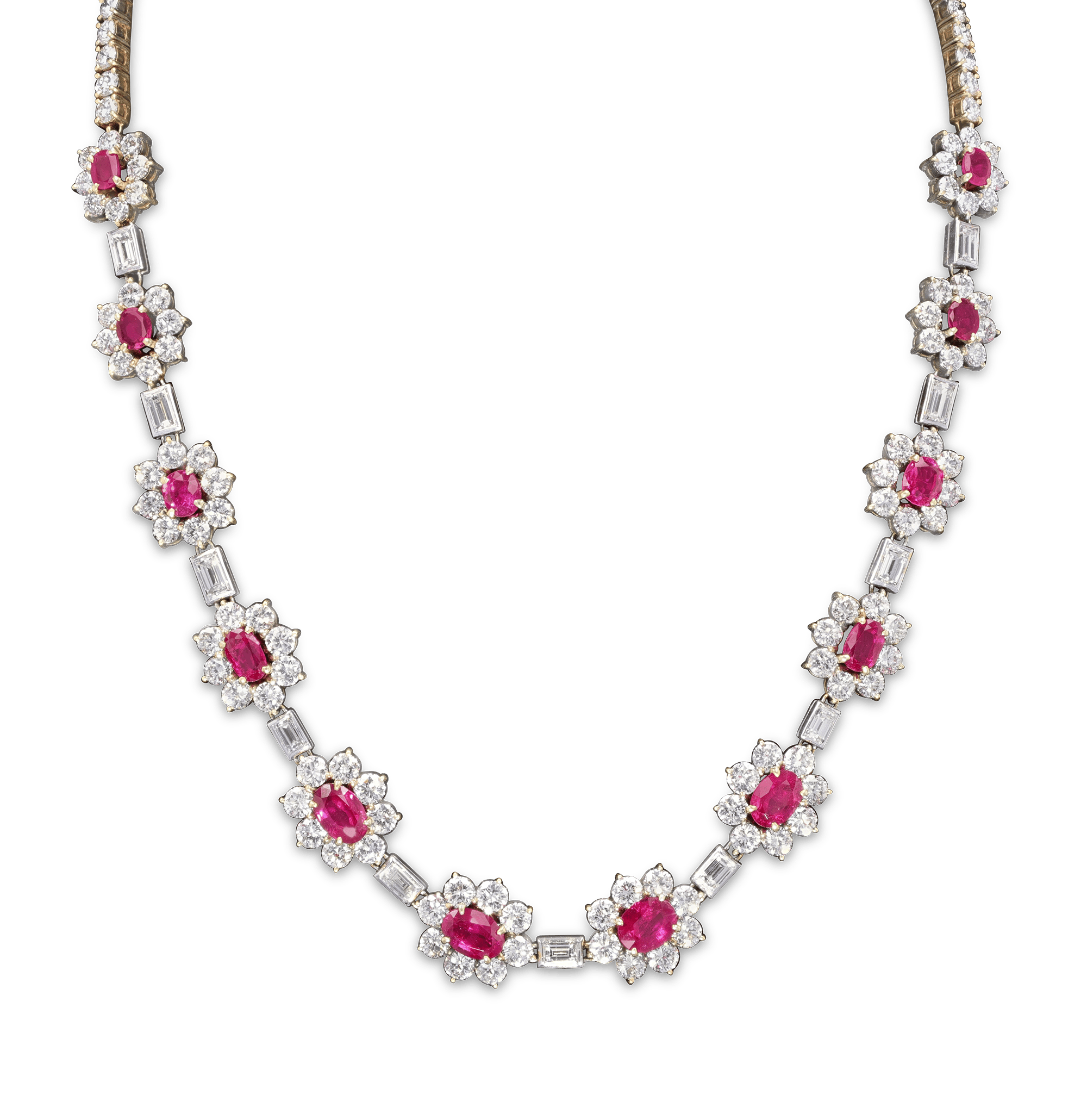 Unheated Burma Ruby and Diamond Floral Necklace