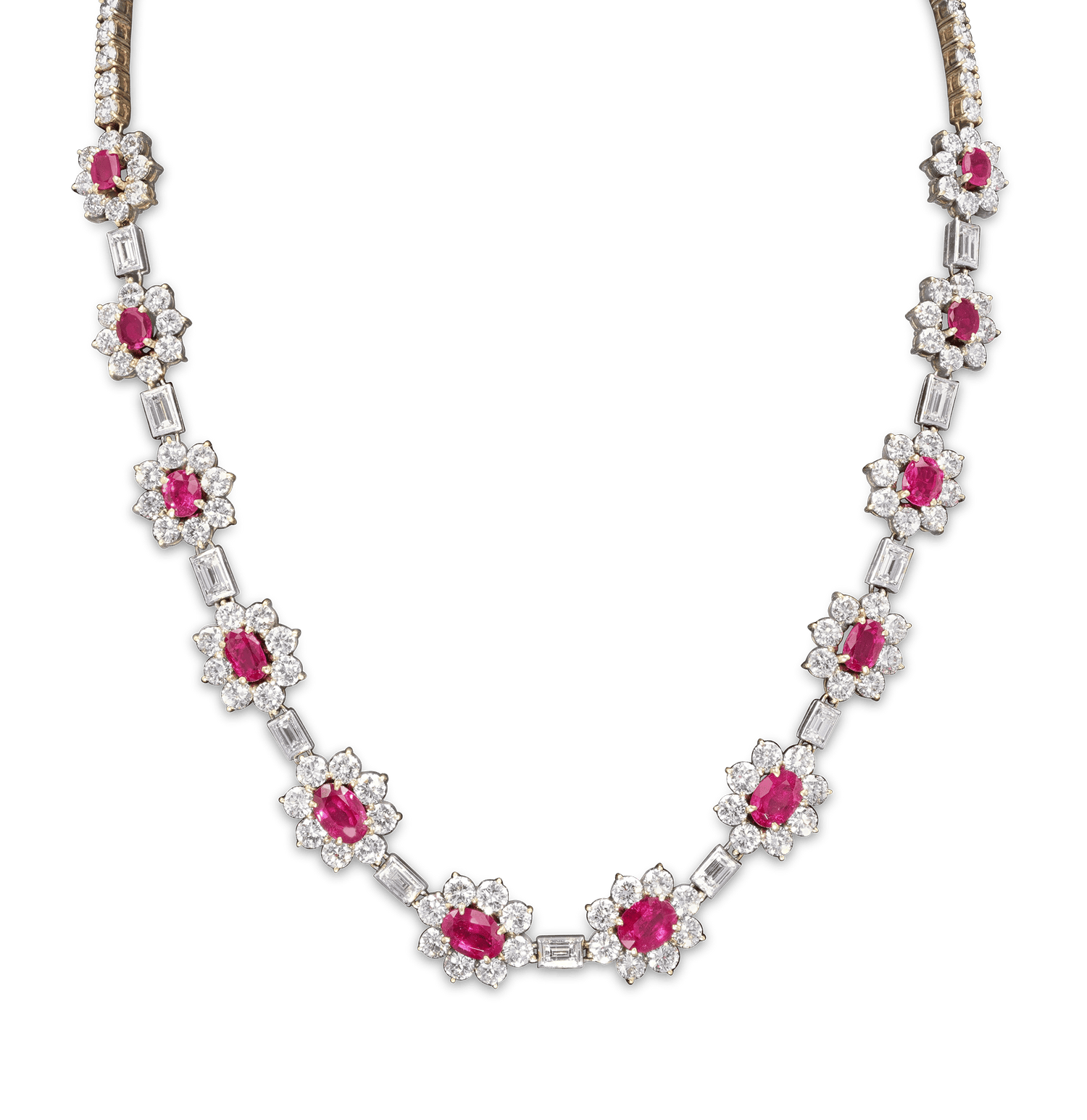 Unheated Burma Ruby and Diamond Floral Necklace
