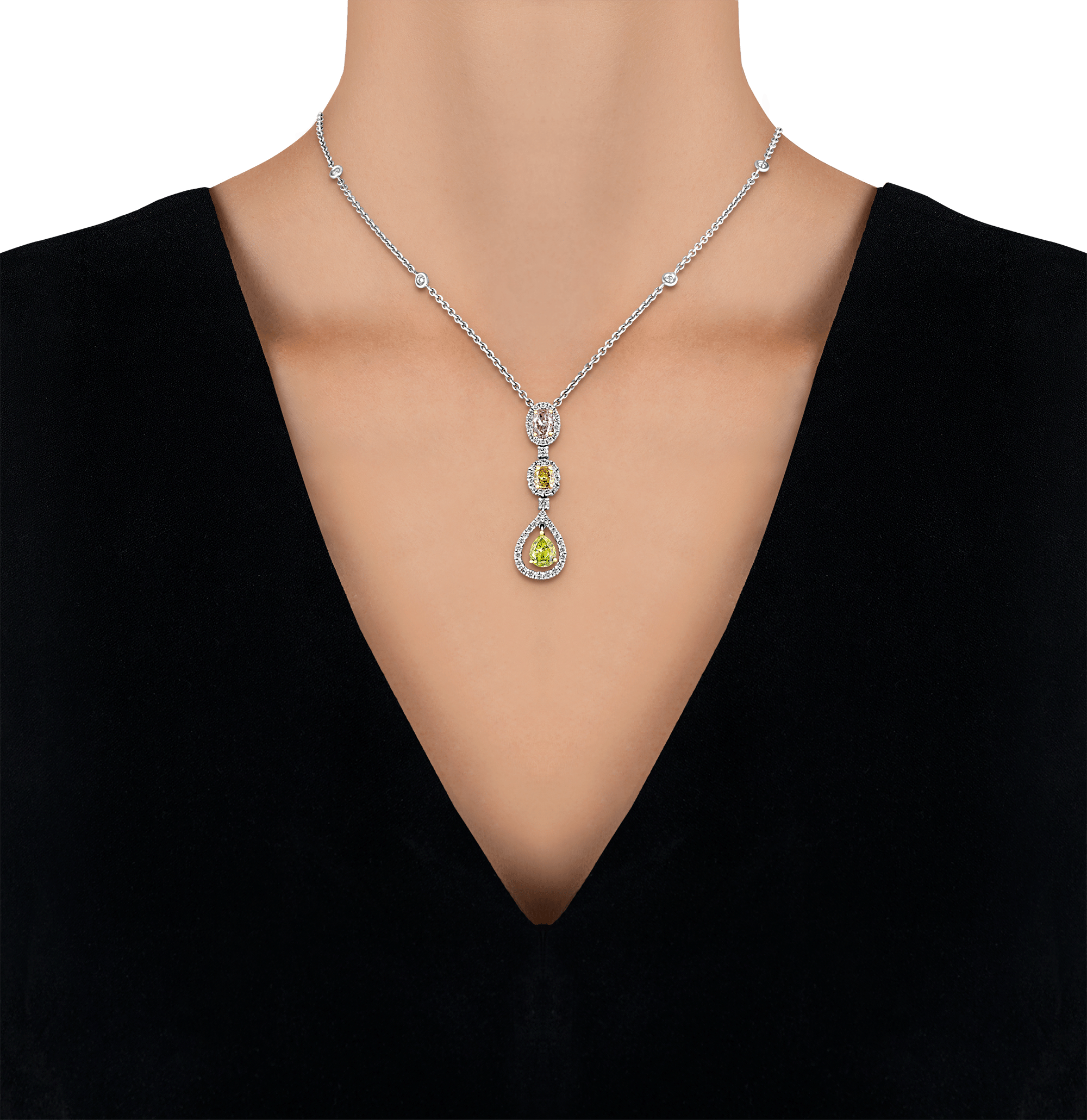 Multi-Color Diamond Drop Necklace