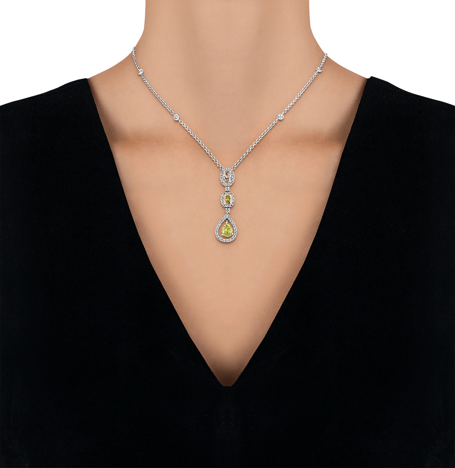 Multi-Color Diamond Drop Necklace