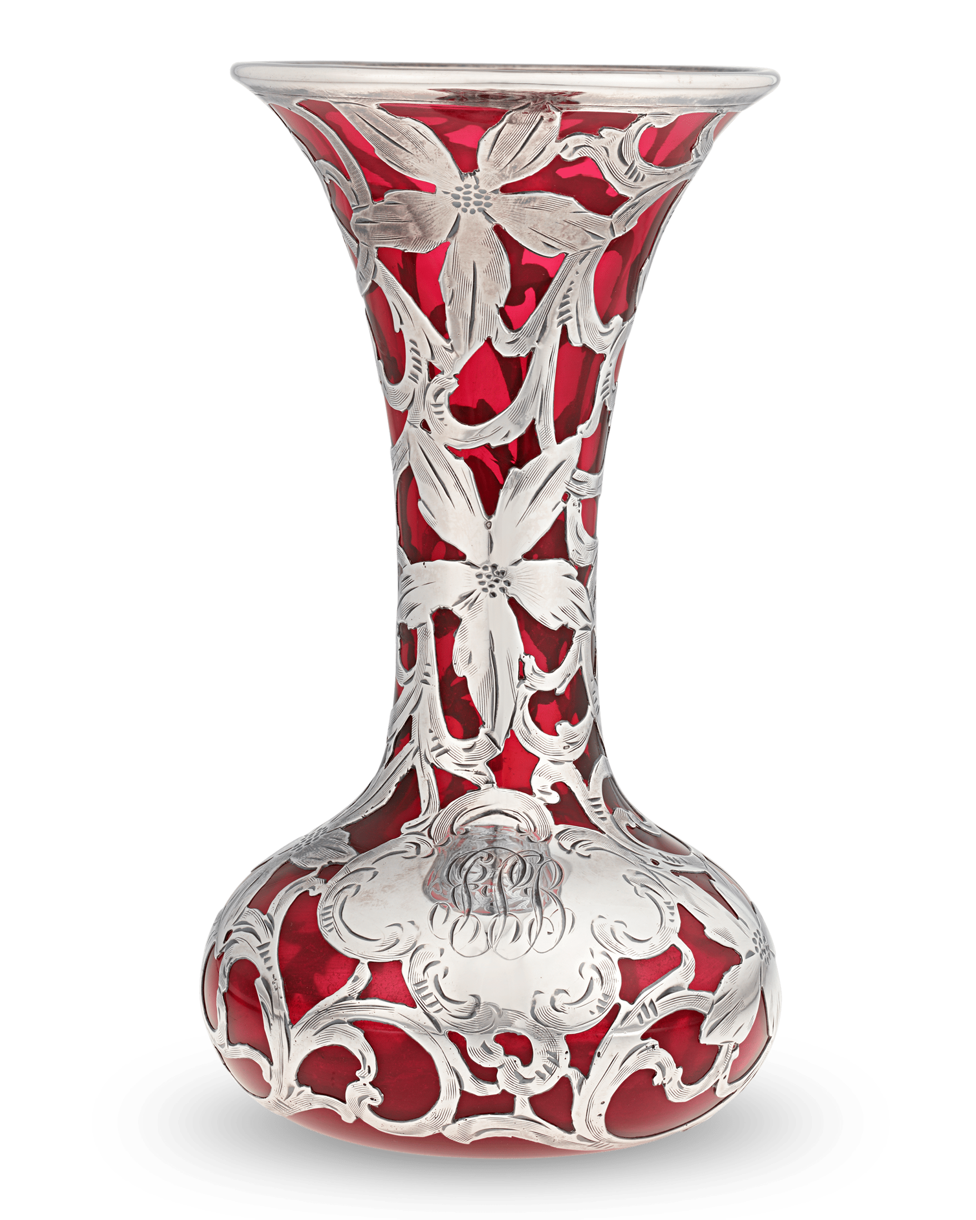 Art Nouveau Silver Overlay Vase by Alvin