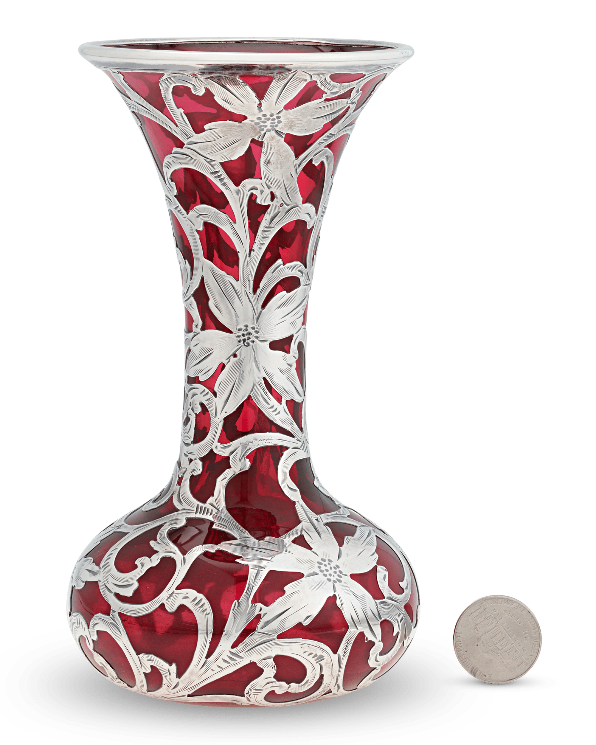 Art Nouveau Silver Overlay Vase by Alvin