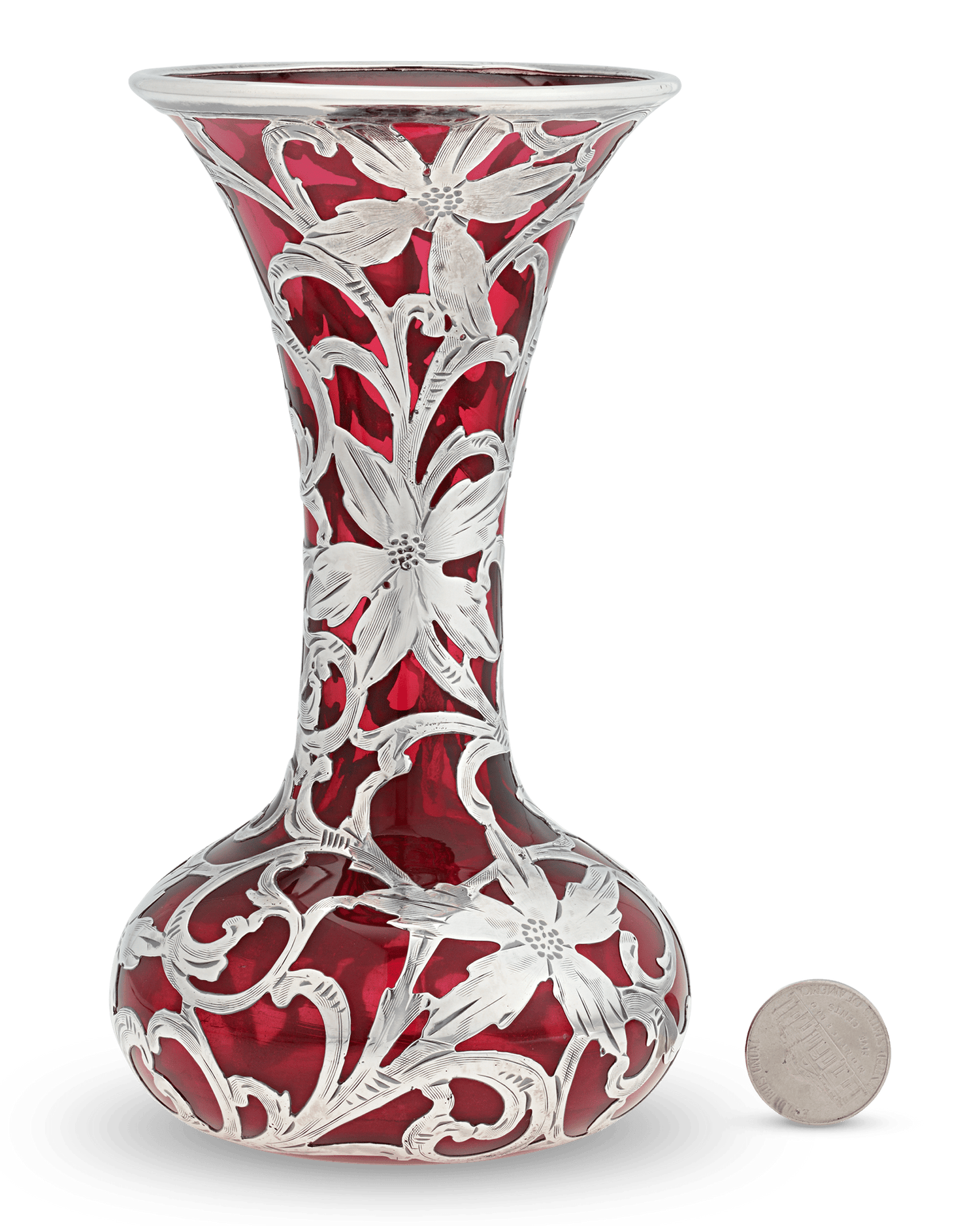 Art Nouveau Silver Overlay Vase by Alvin