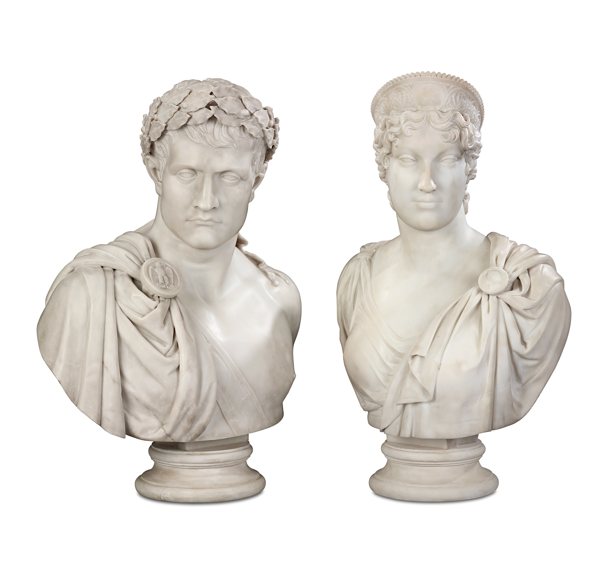 Pair of Carrara Marble Busts of the Emperor Napoleon and Empress Marie Louise