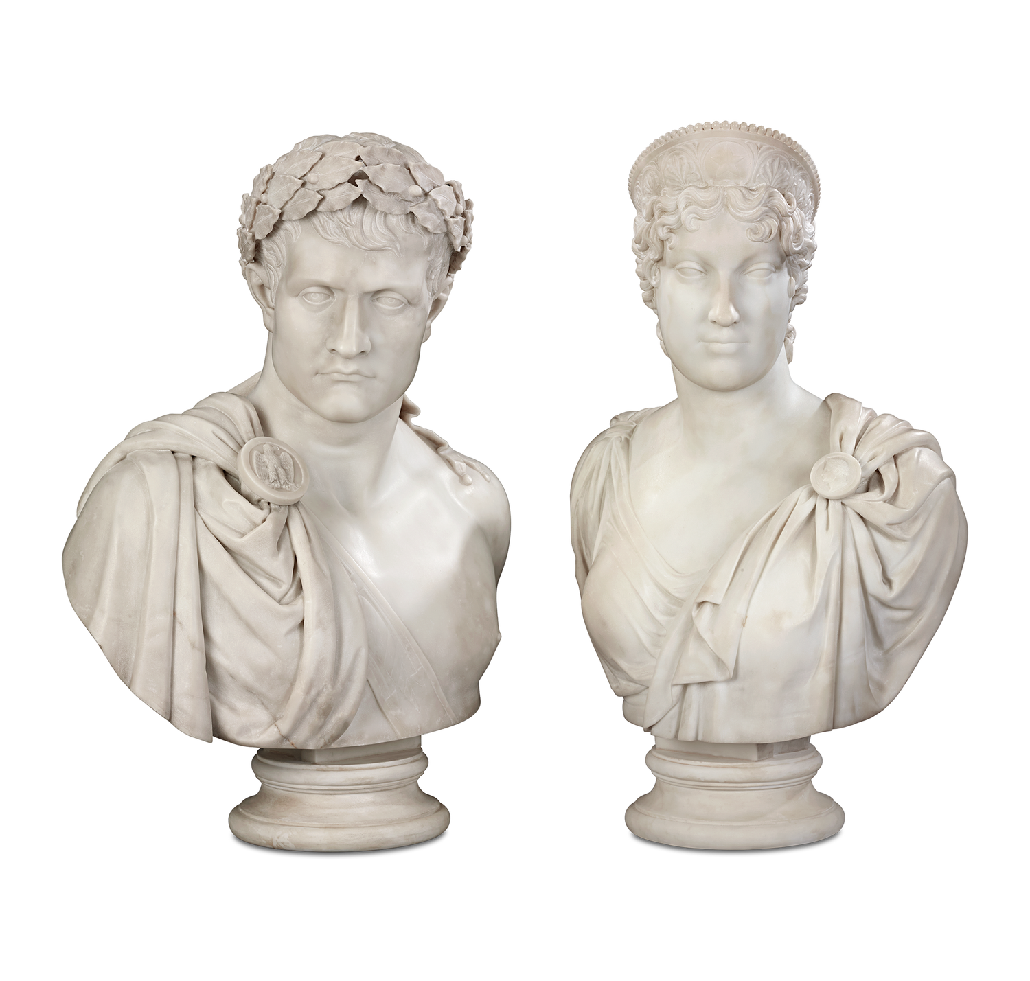 Pair of Carrara Marble Busts of the Emperor Napoleon and Empress Marie Louise