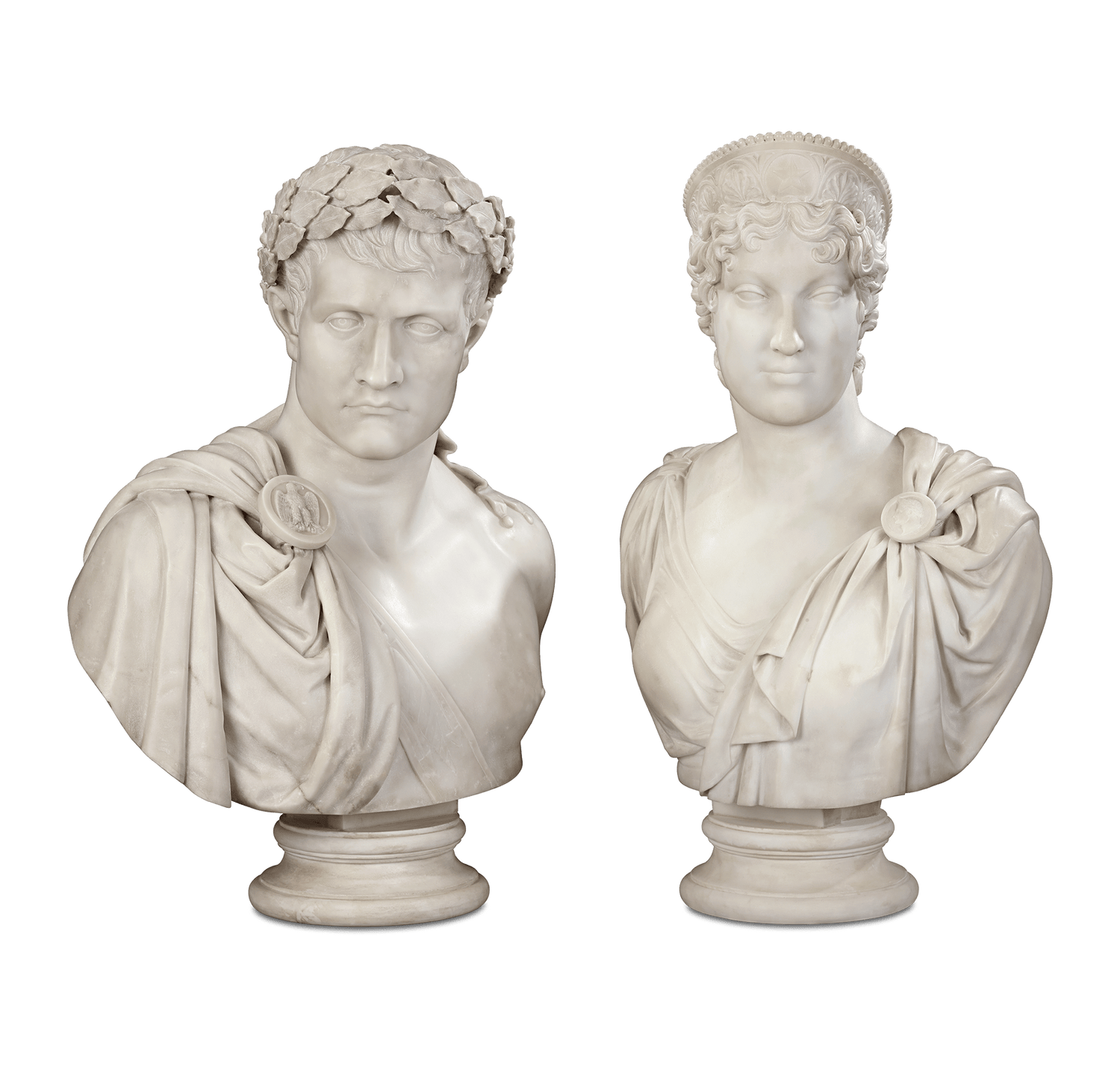 Pair of Carrara Marble Busts of the Emperor Napoleon and Empress Marie Louise