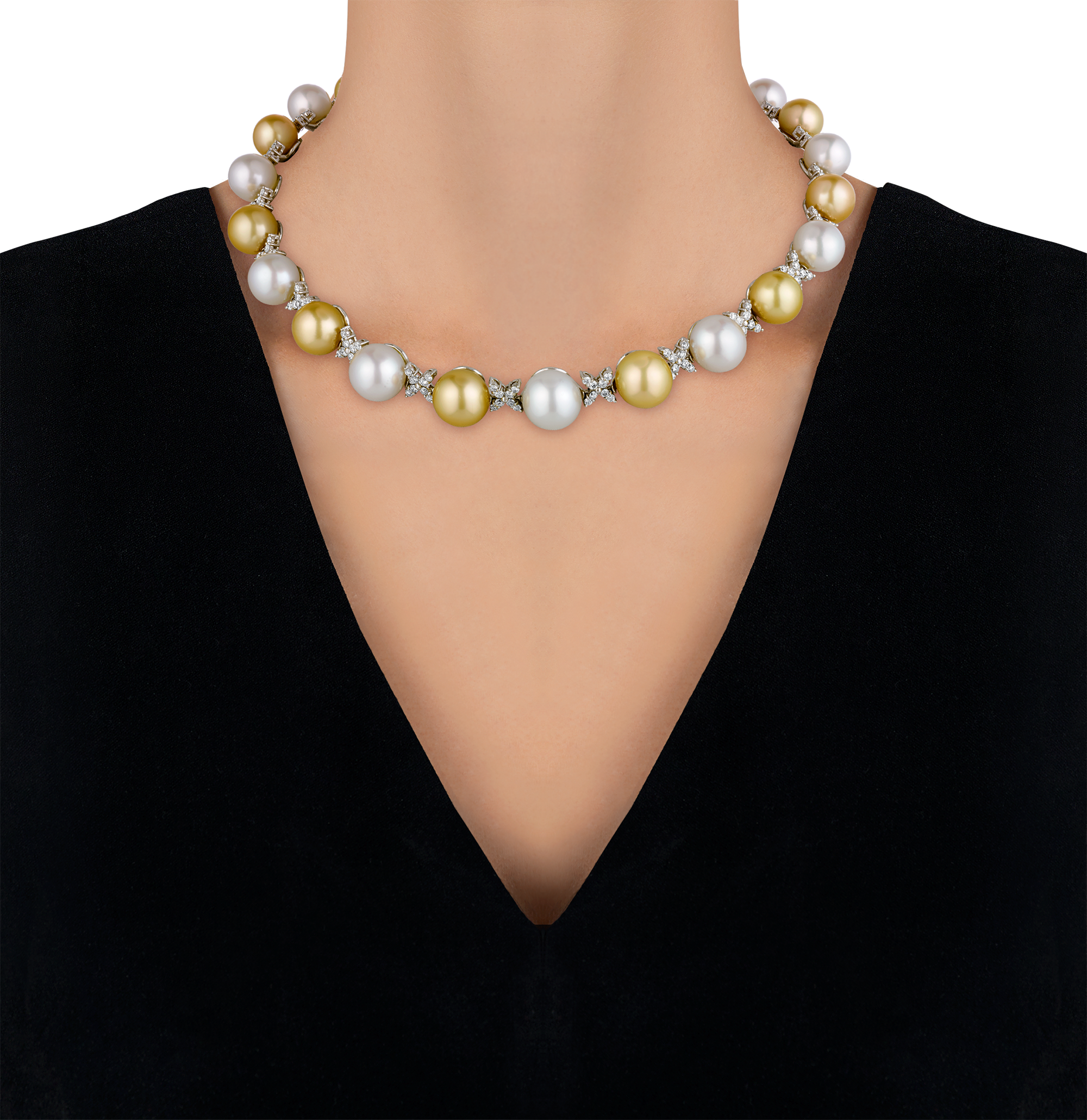 White and Gold South Sea Pearl and Diamond Necklace